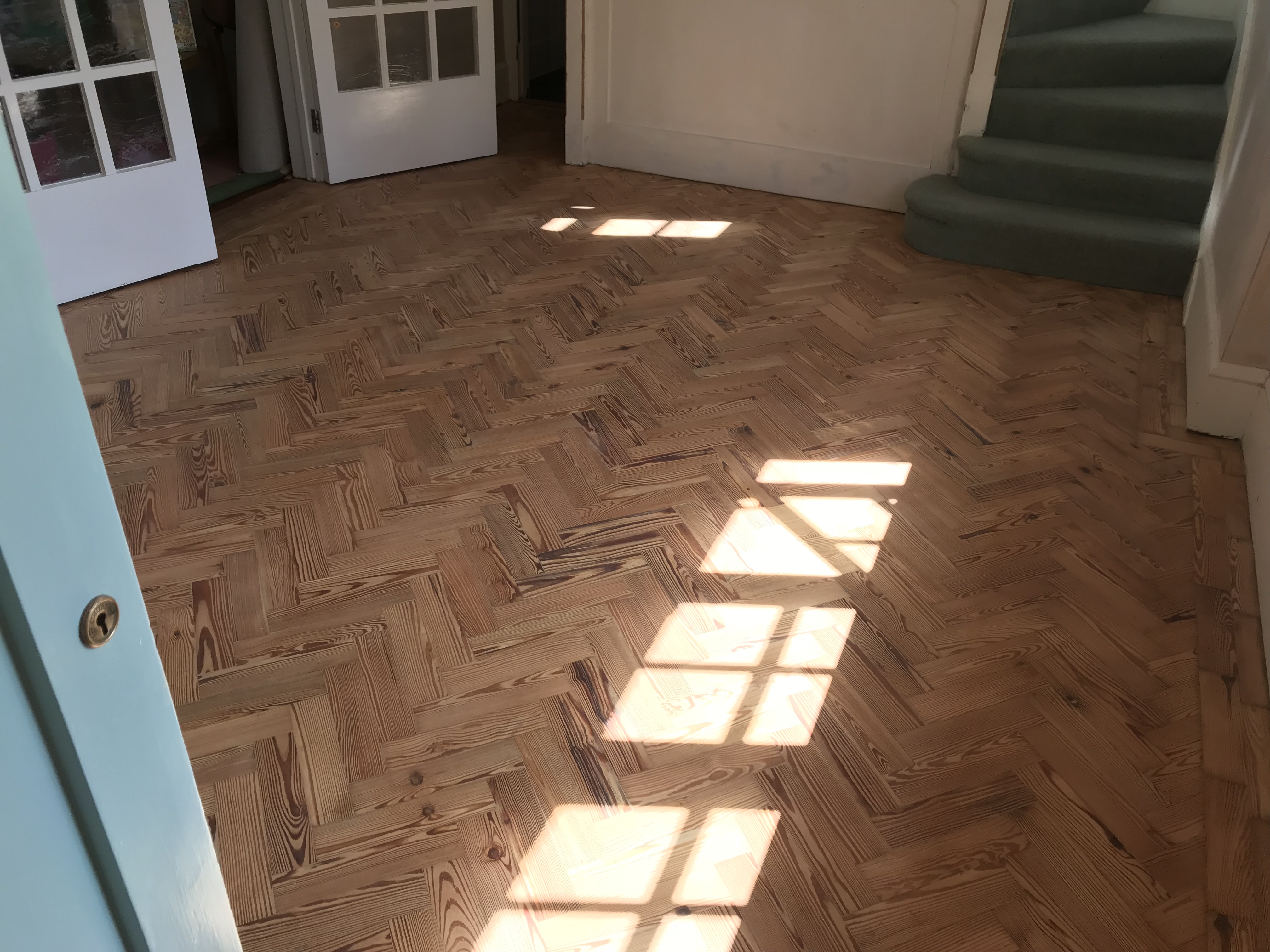 Parquet floor after sanding work in CR8