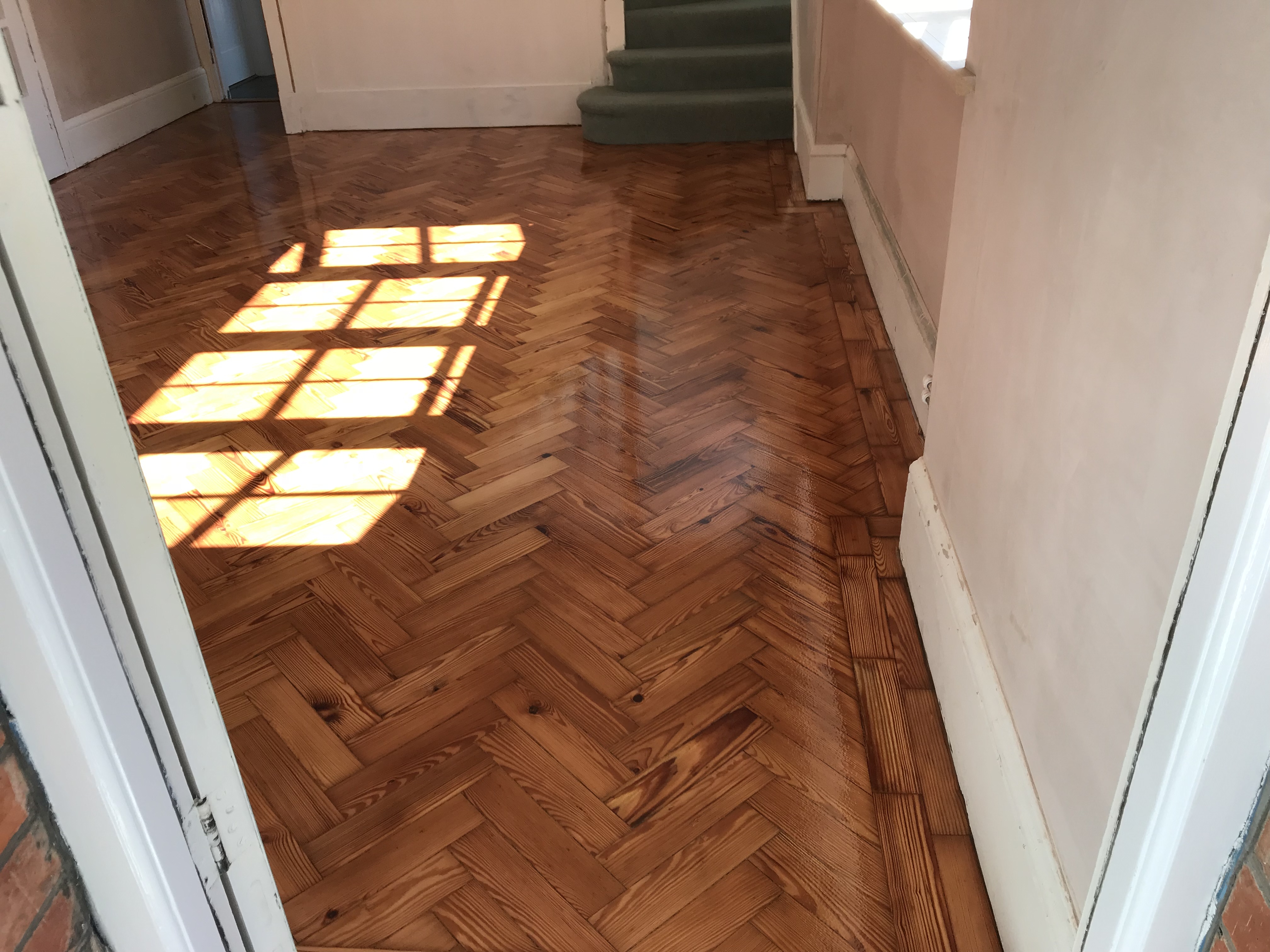 Parquet floor after sanding work in CR8
