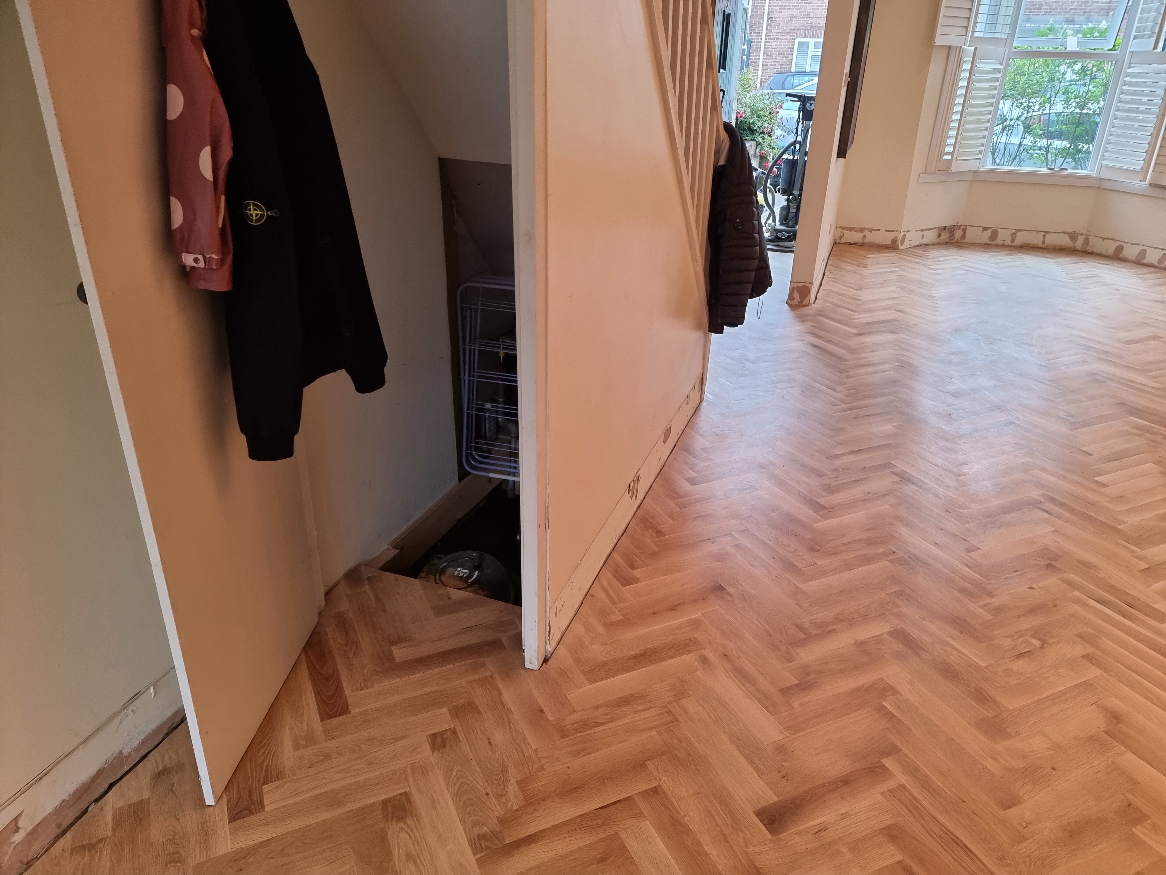 Parquet floor after sanding work in E10