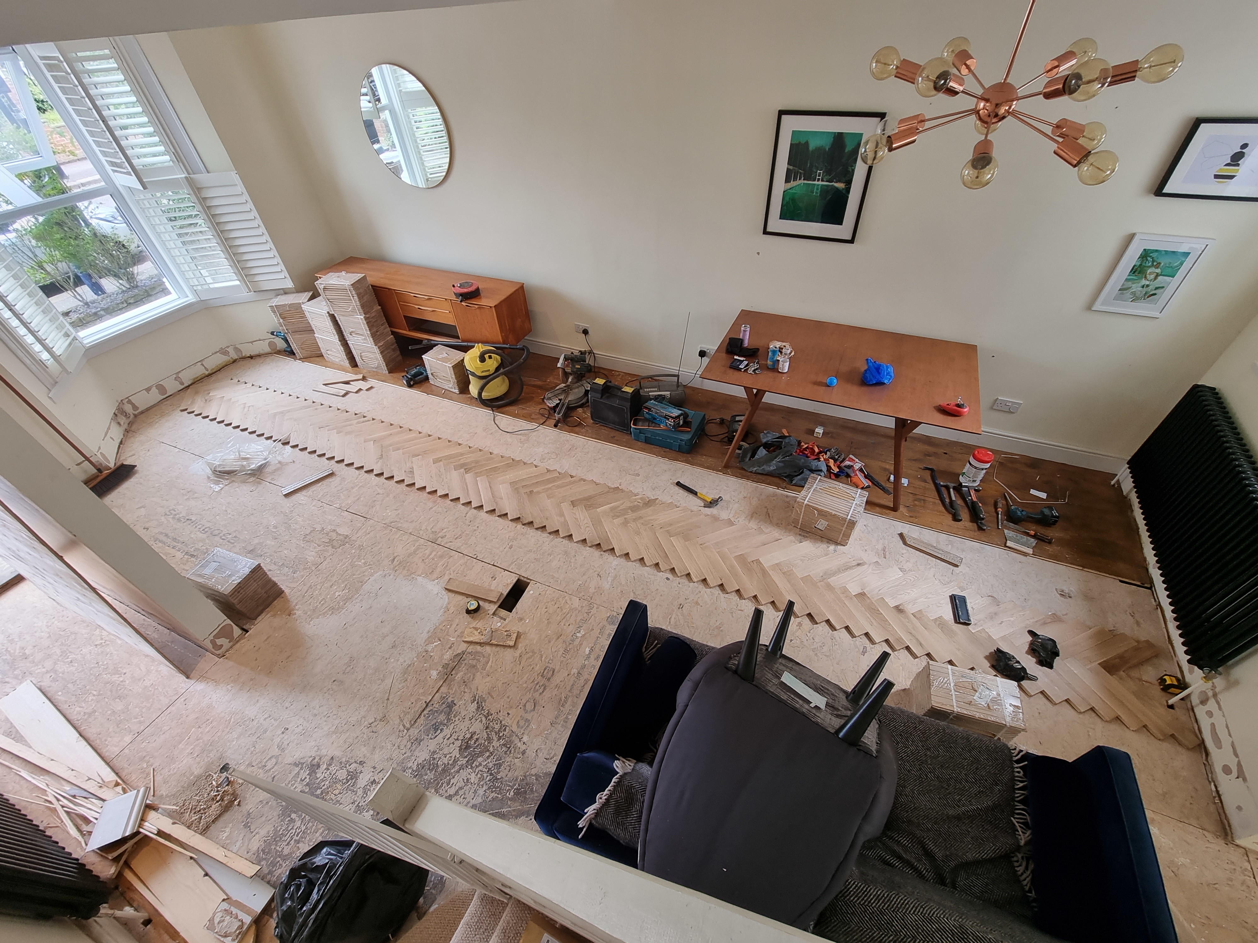 Parquet floor after sanding work in E10