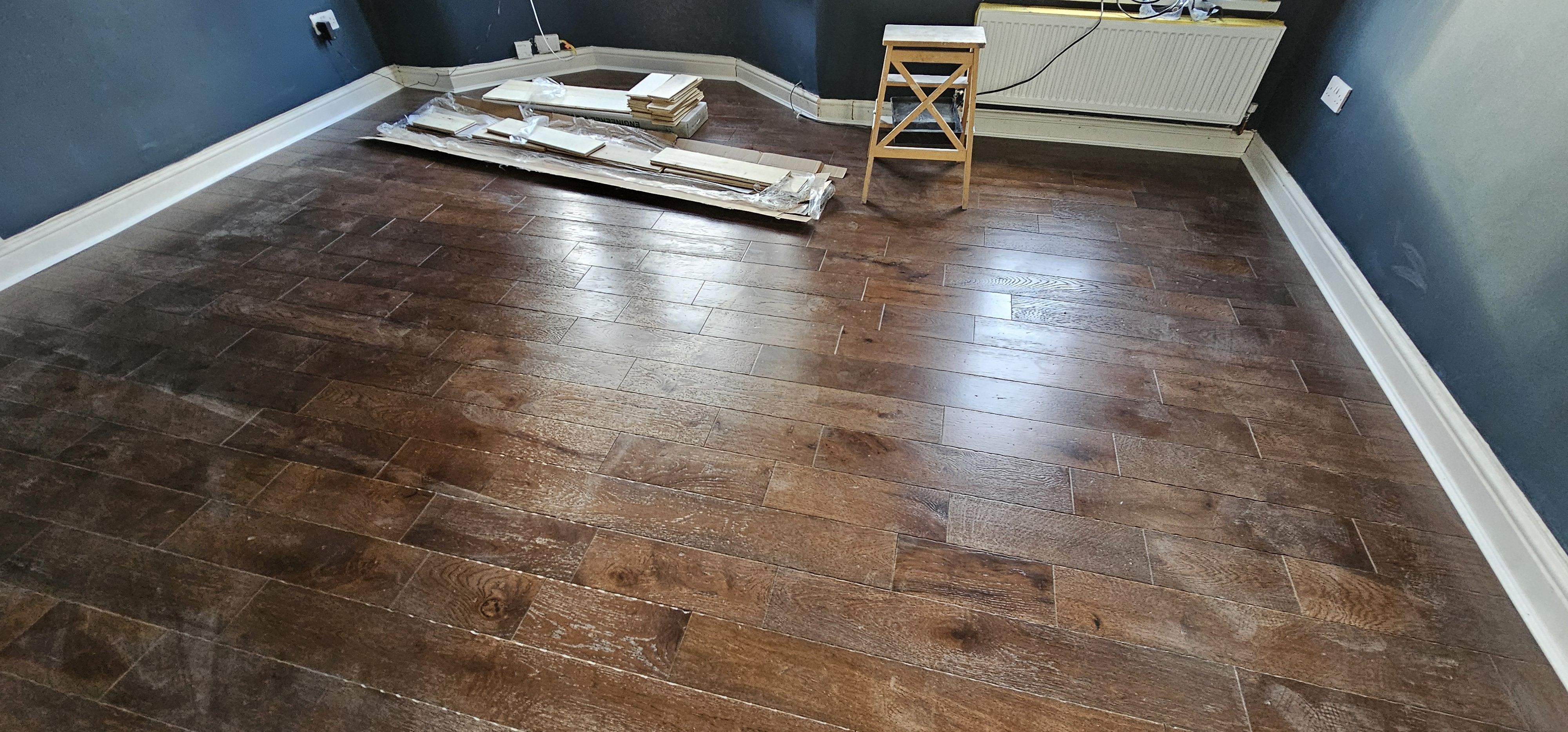 Engineered Wood floor after fitting work in E17