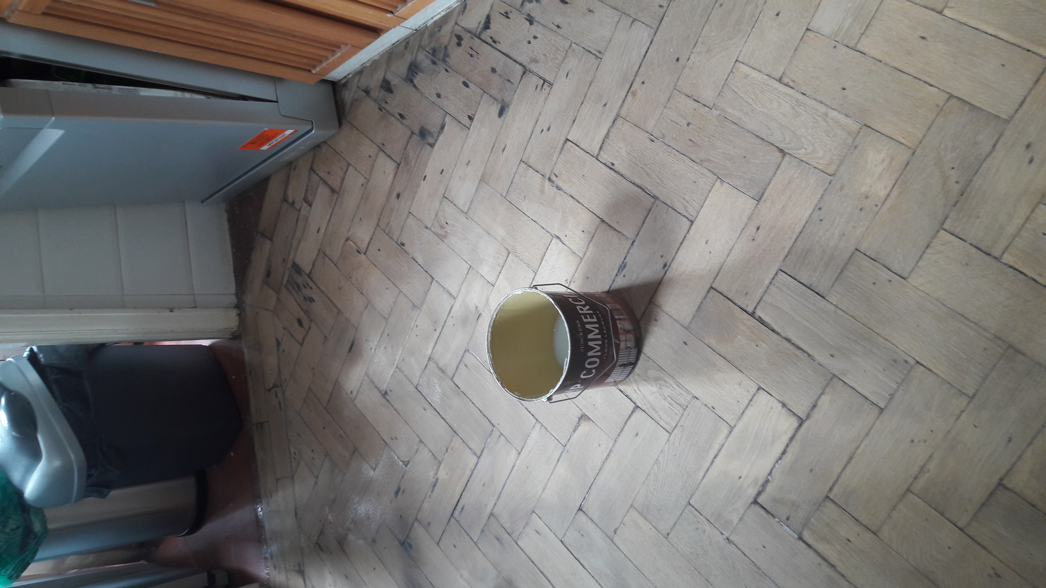 Parquet floor after sanding work in E9