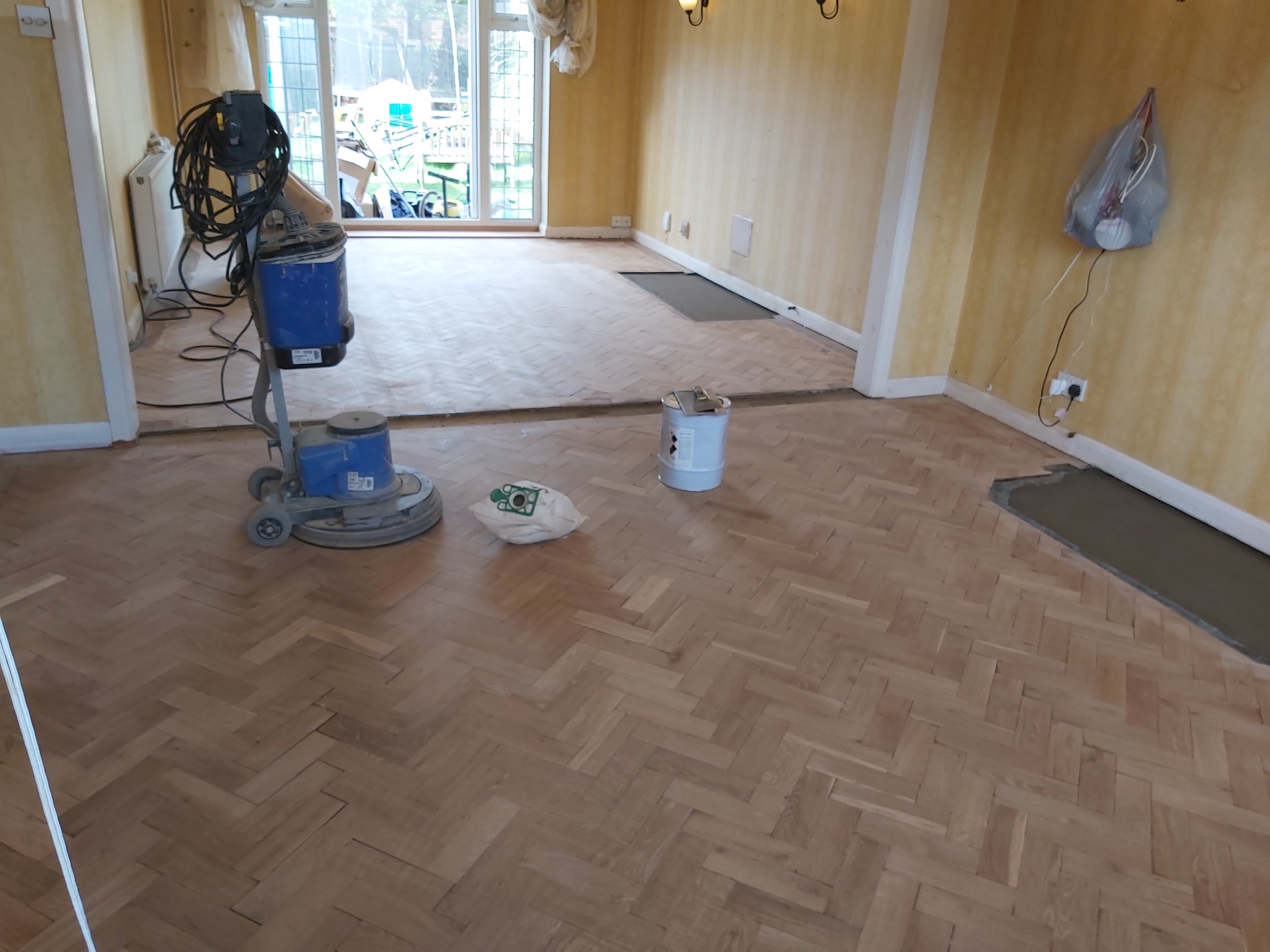 Parquet floor after sanding work in KT10