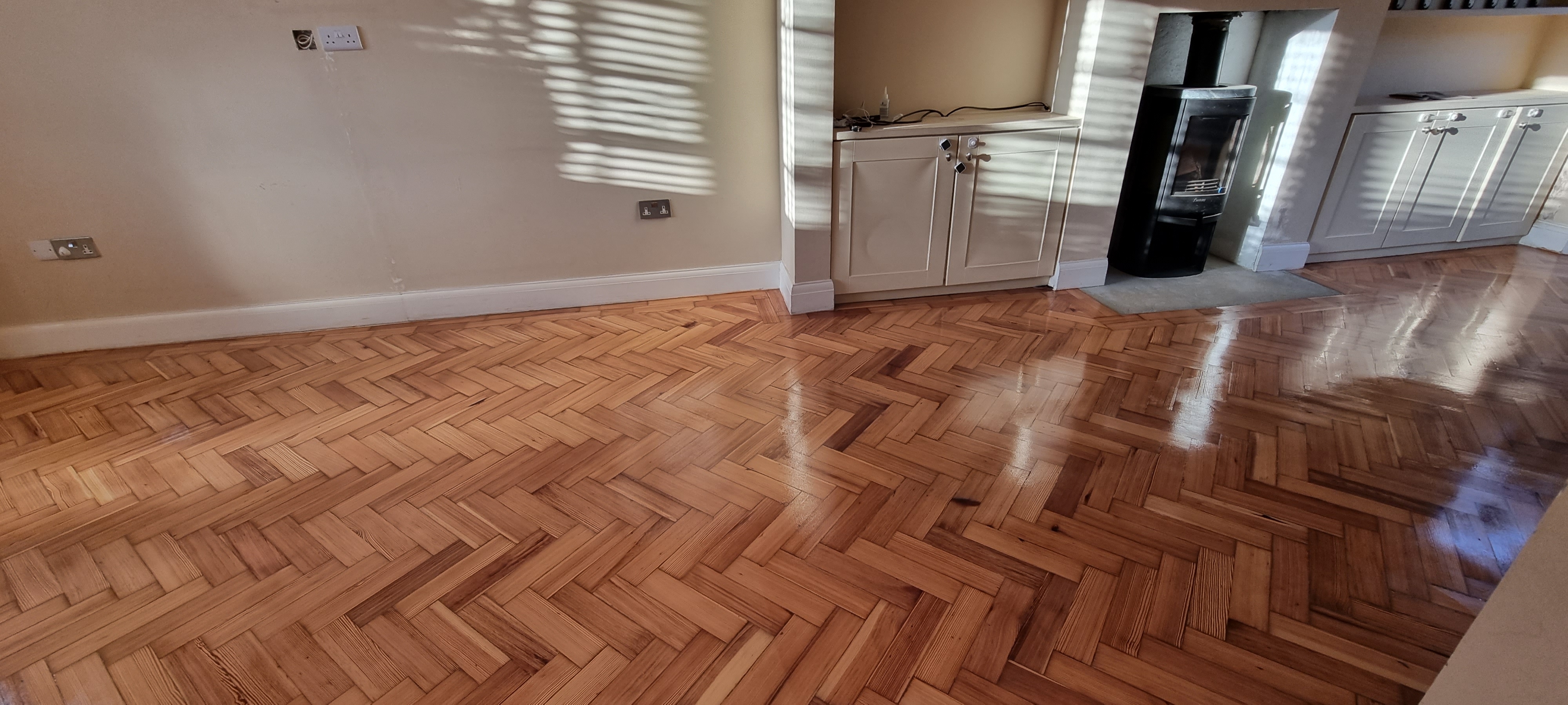 Parquet floor after sanding work in NW11