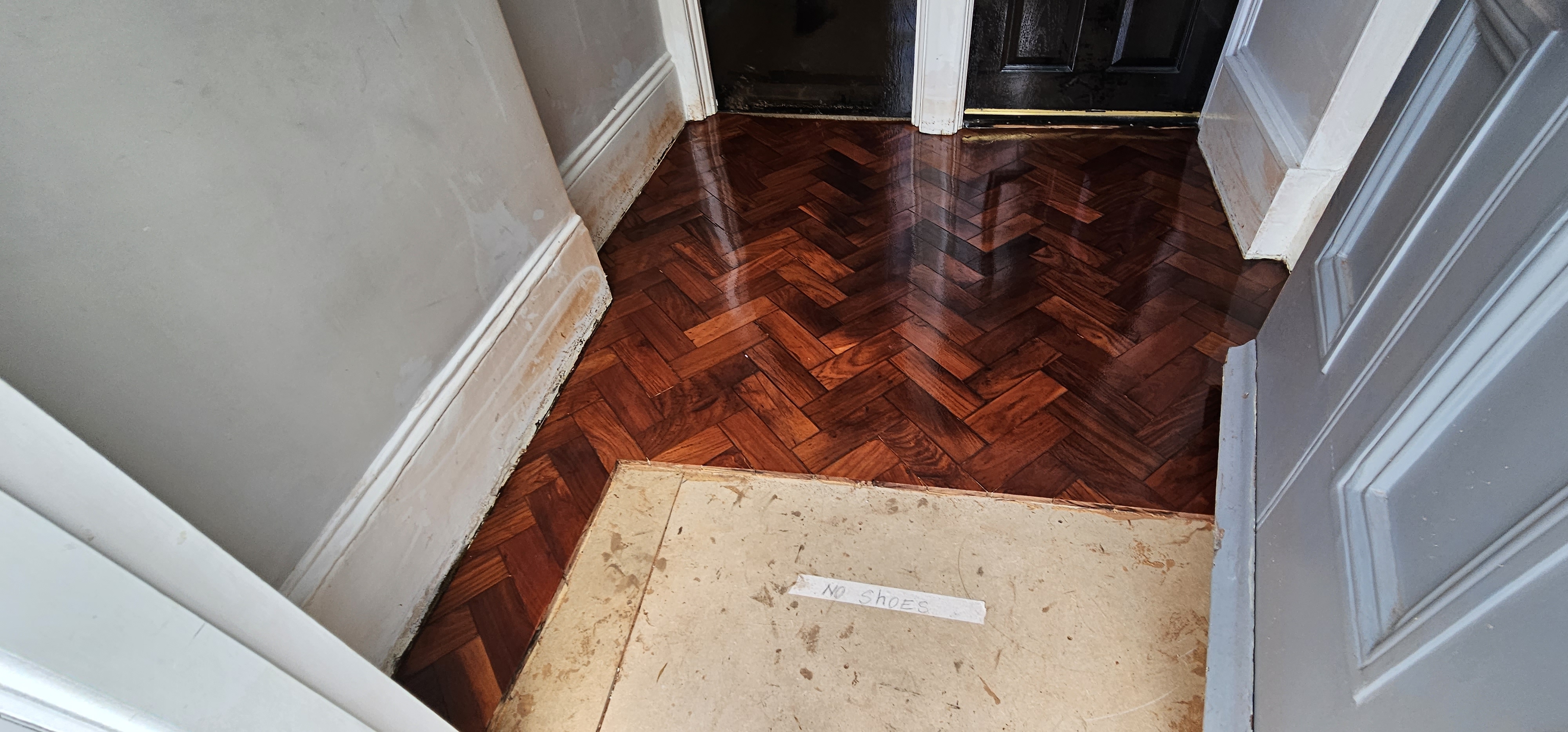 Herringbone Parquet floor after sanding work in NW1