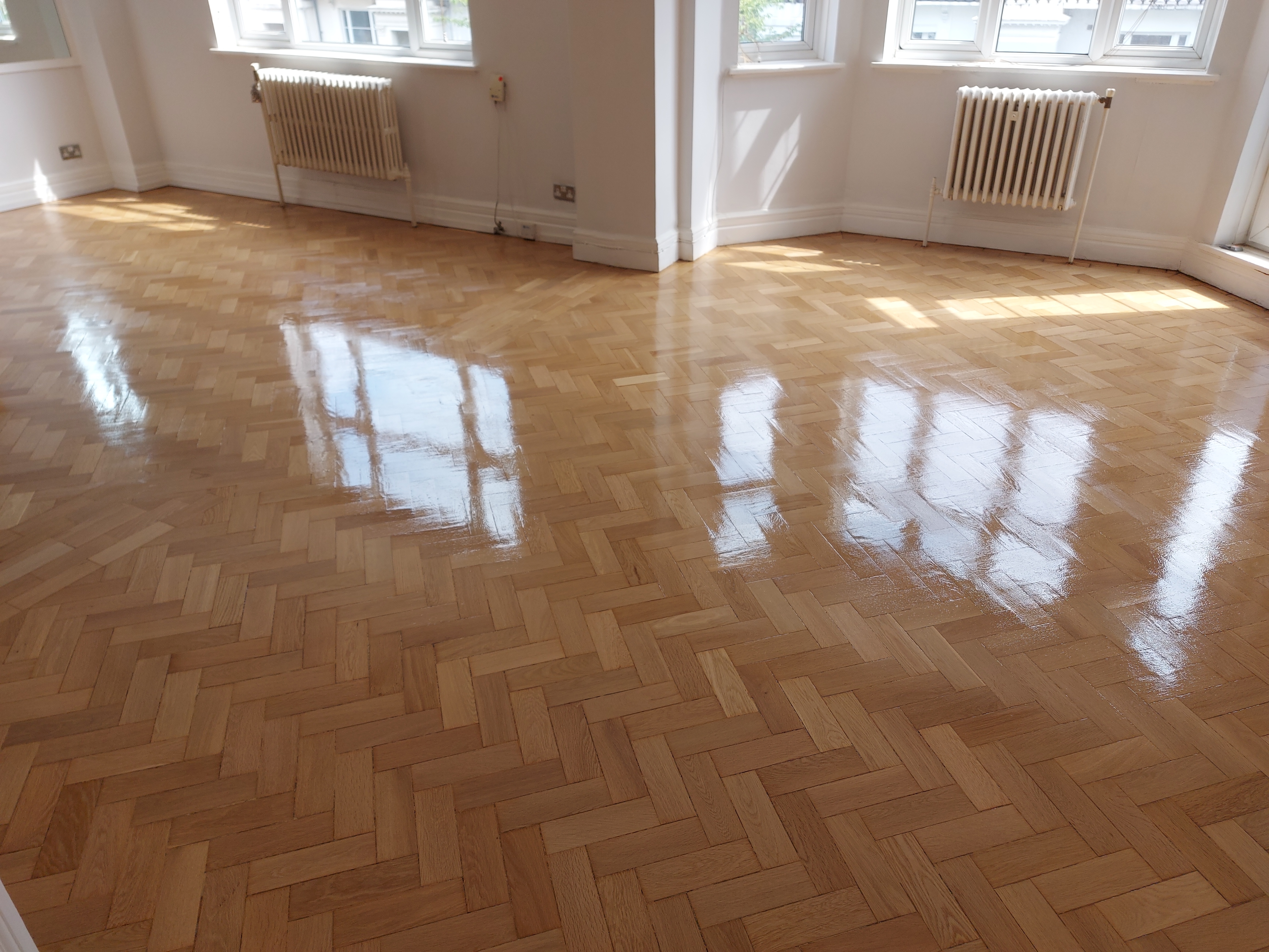 Parquet floor after sanding work in NW3