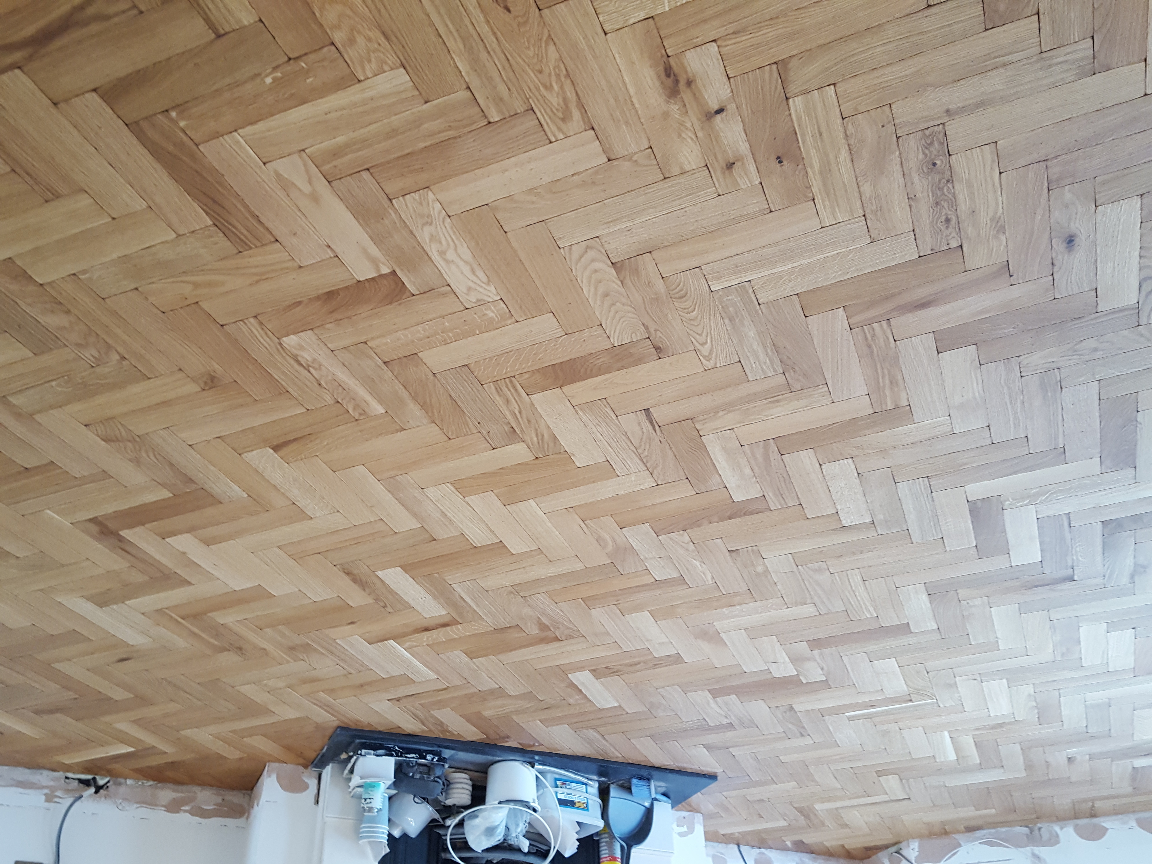 Parquet floor after sanding work in NW6