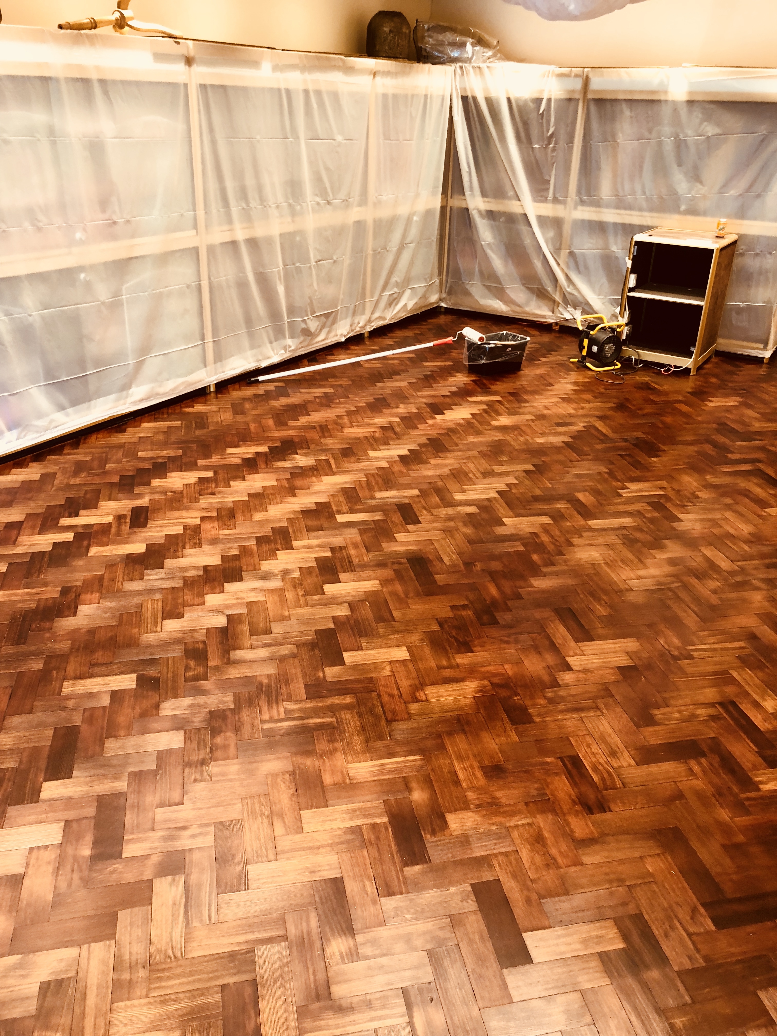 Parquet floor after sanding work in NW9