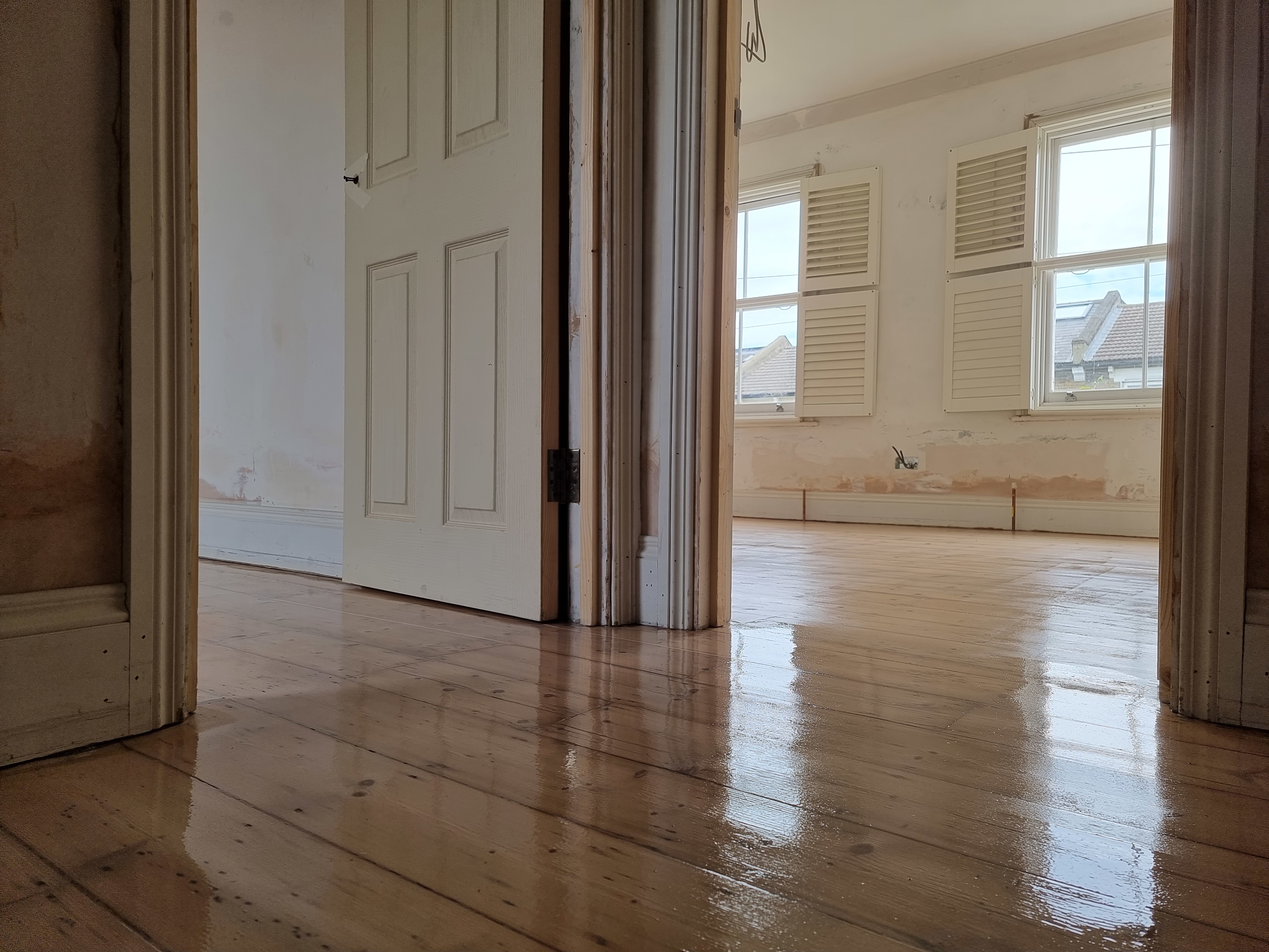Floorboards floor after sanding work in SE10