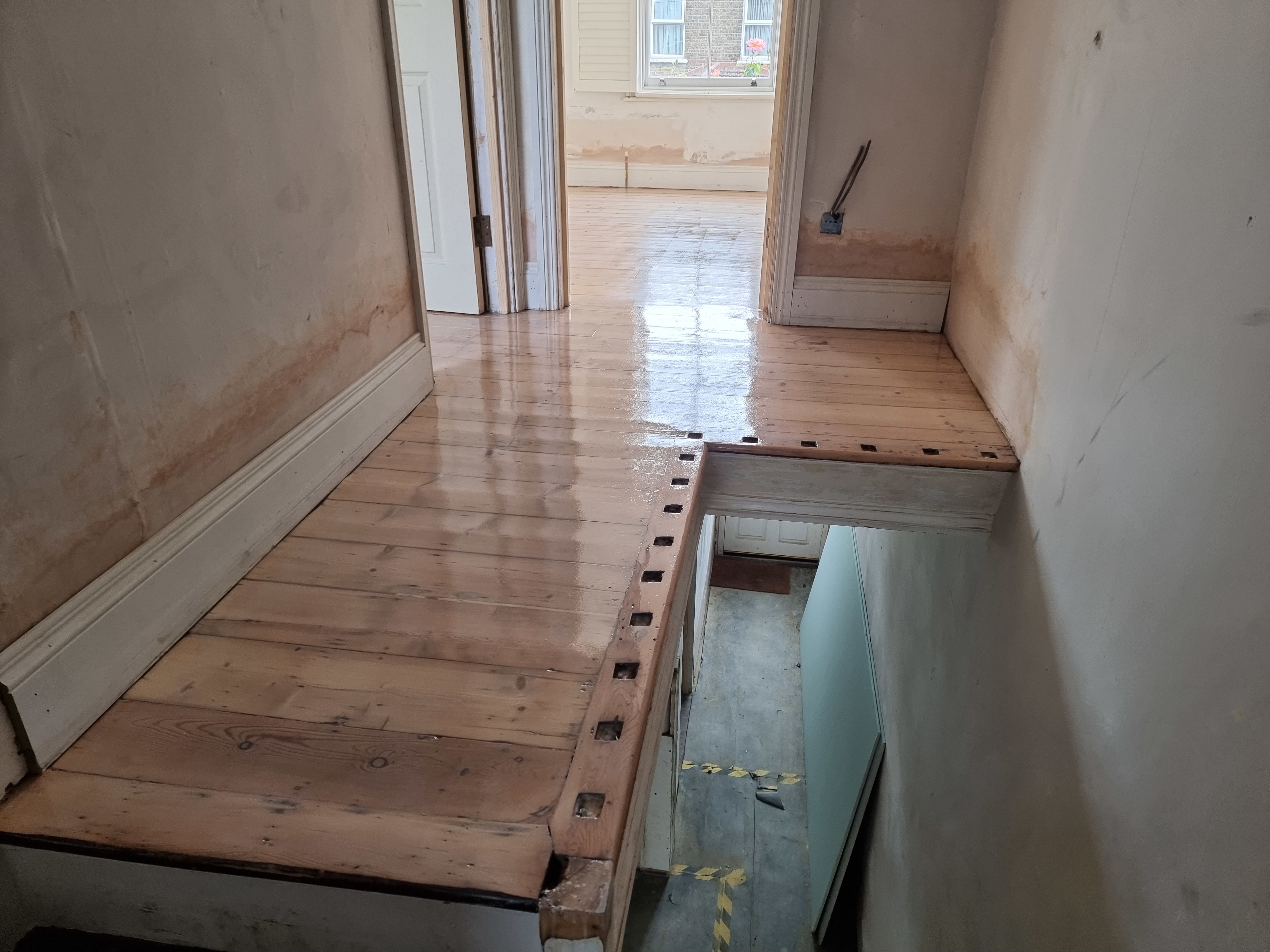Floorboards floor after sanding work in SE10