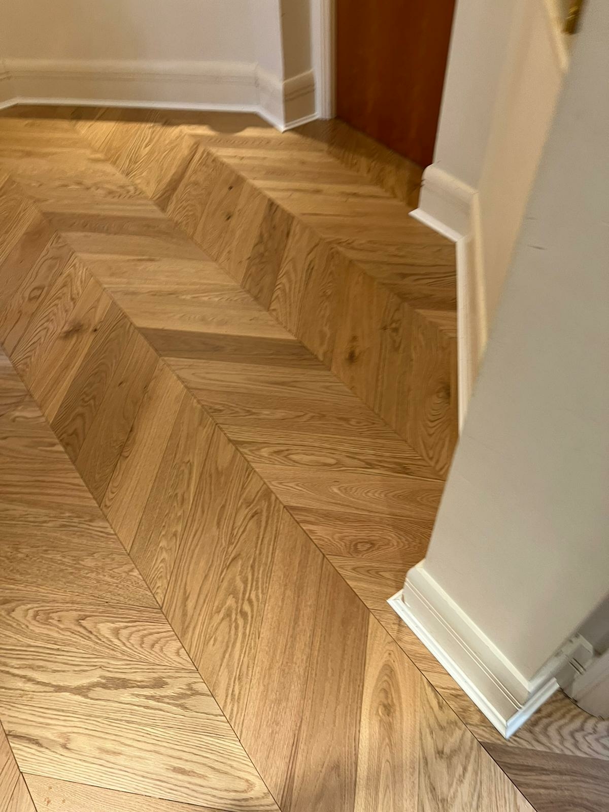 Chevron Parquet floor after fitting work in SE1