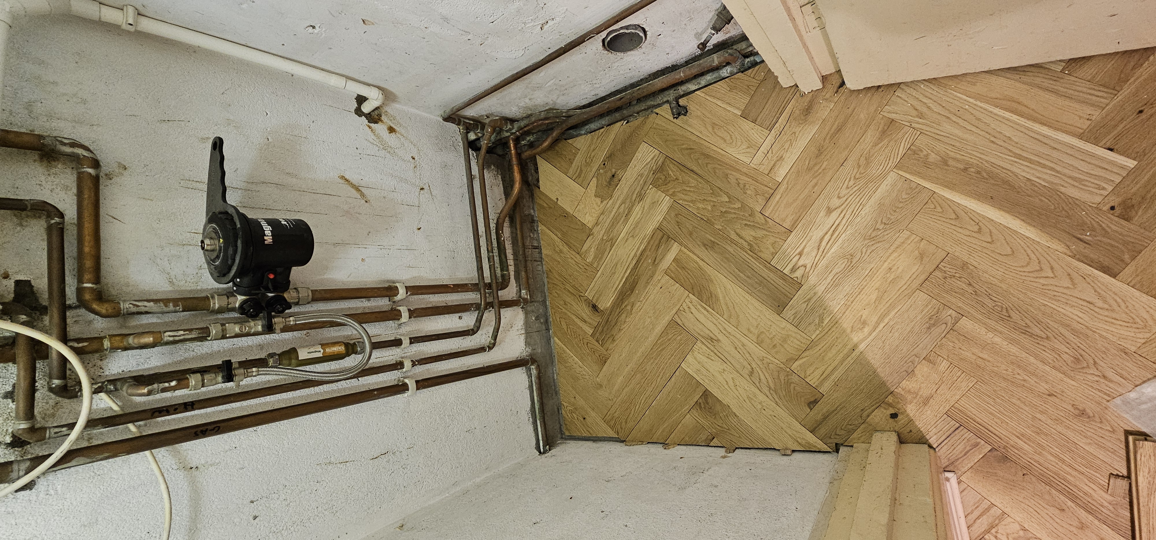 Parquet floor after fitting work in SE14