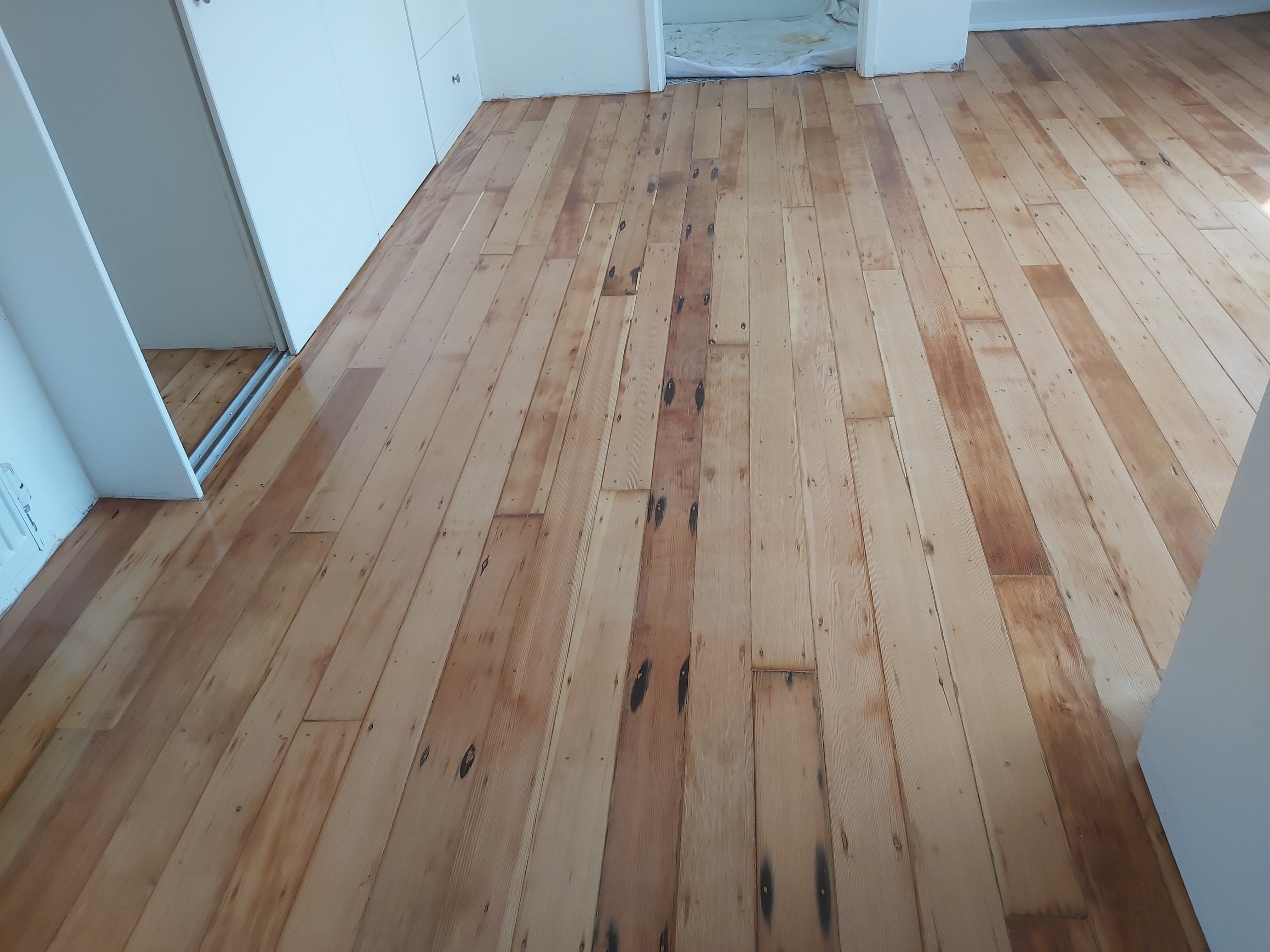 Floorboards floor after sanding work in SE1