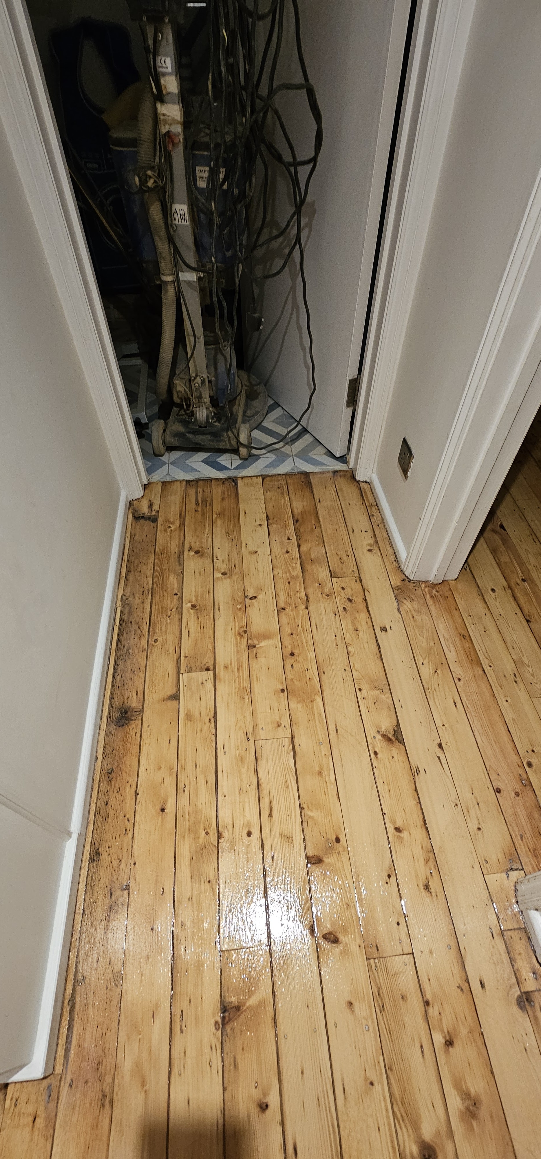 Floorboards floor after sanding work in SE1