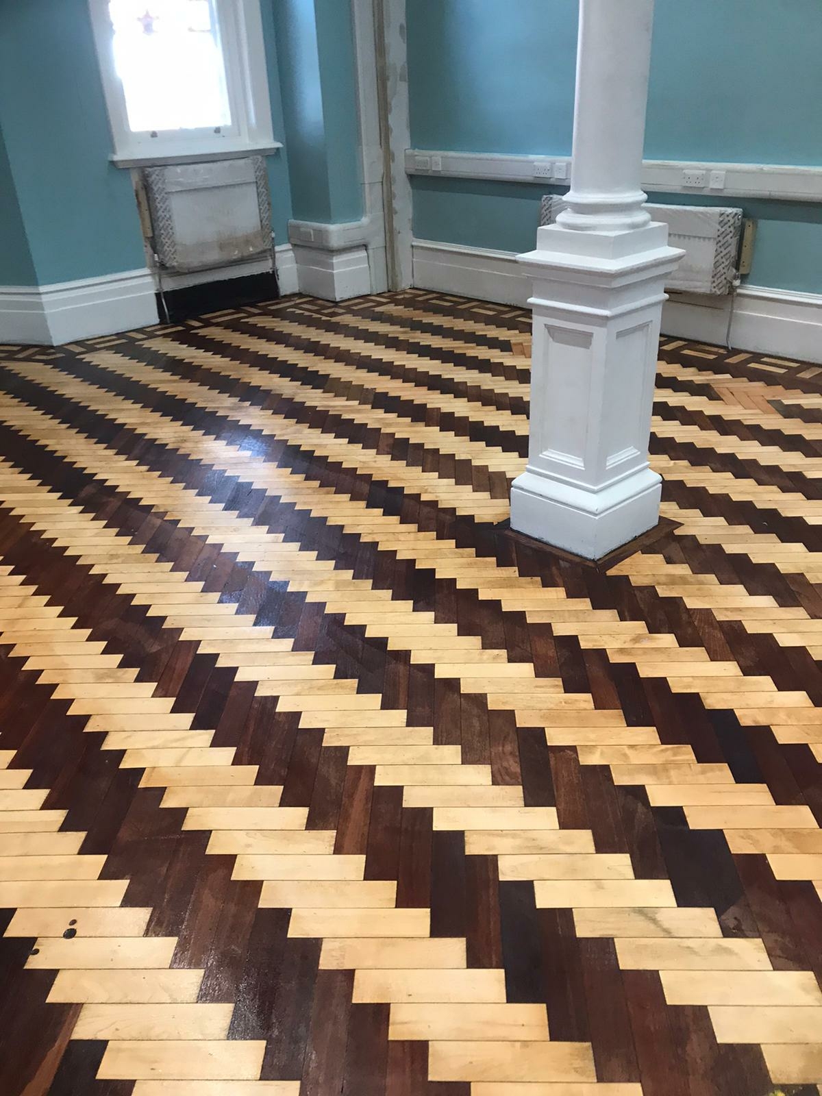 Parquet floor after sanding work in SE18