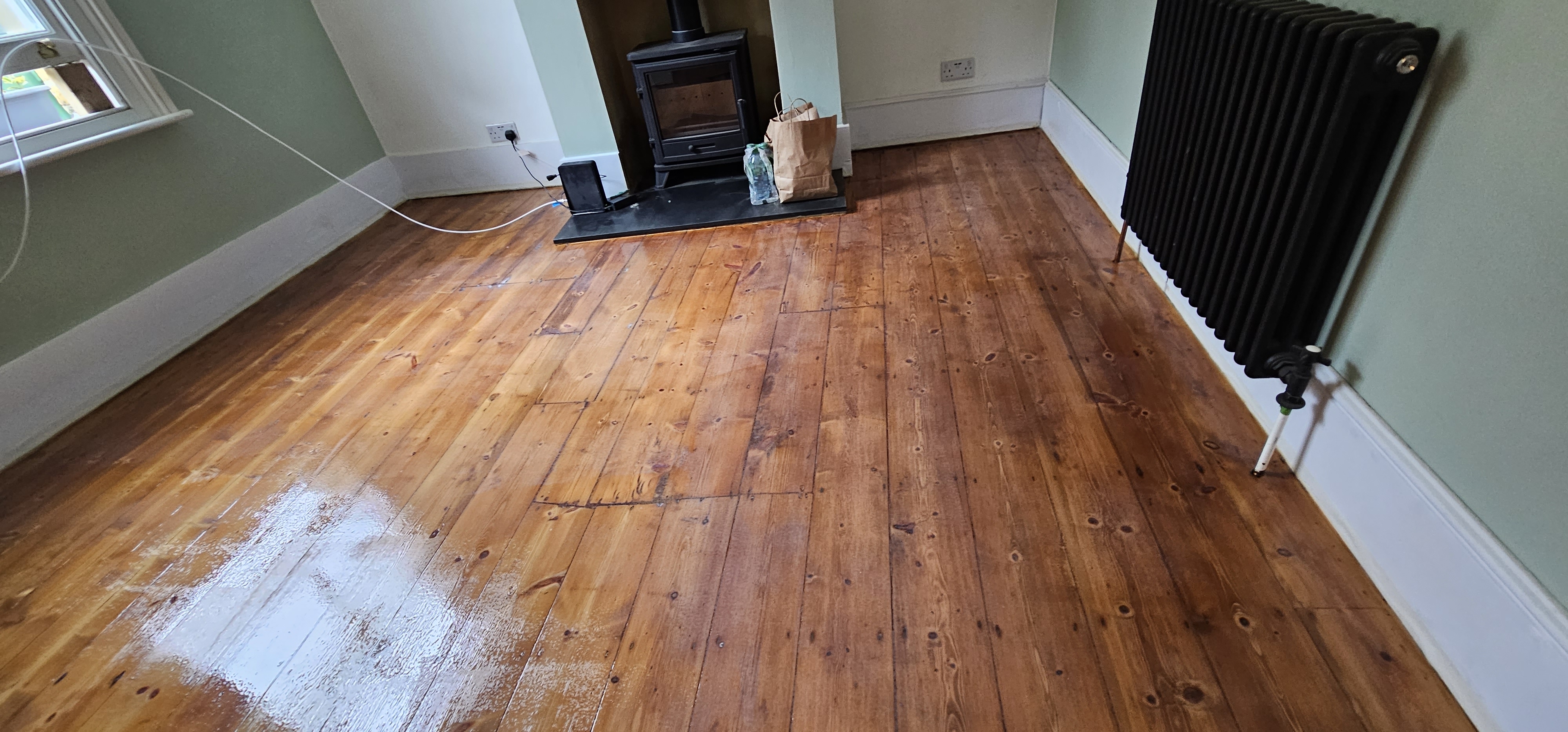 Floorboards floor after sanding work in SE18
