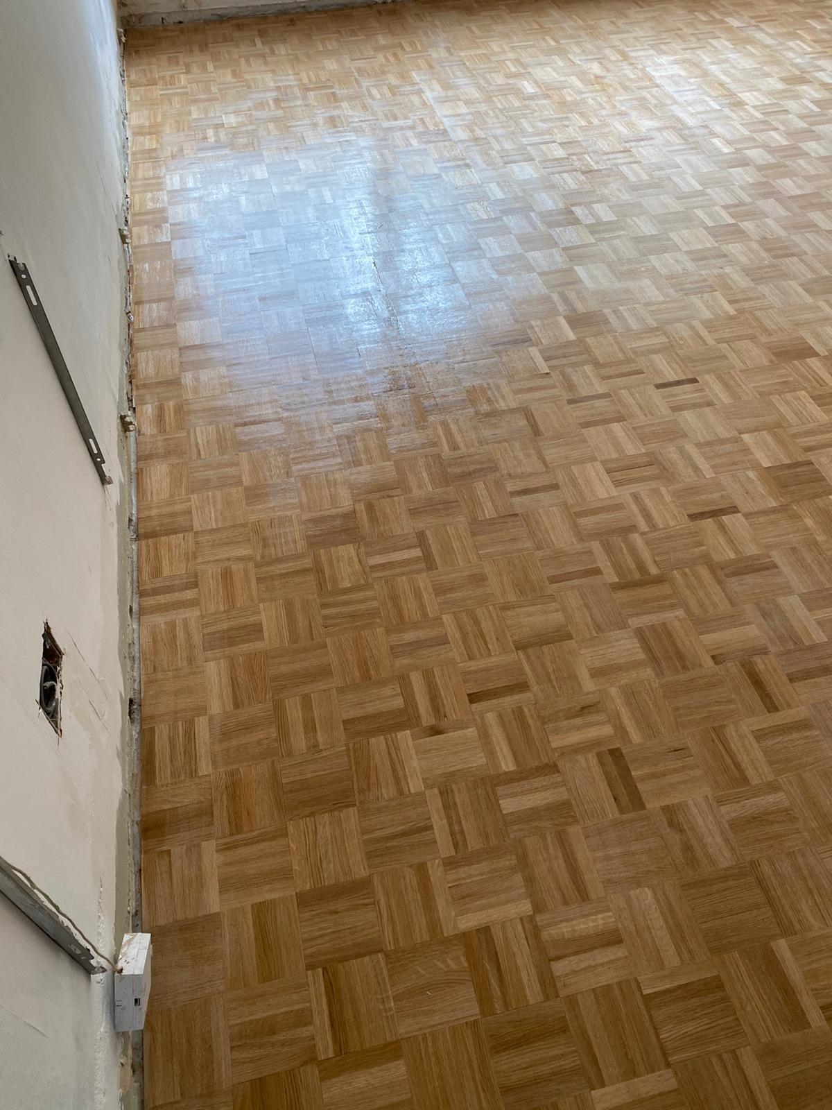 Parquet floor after sanding work in SE3