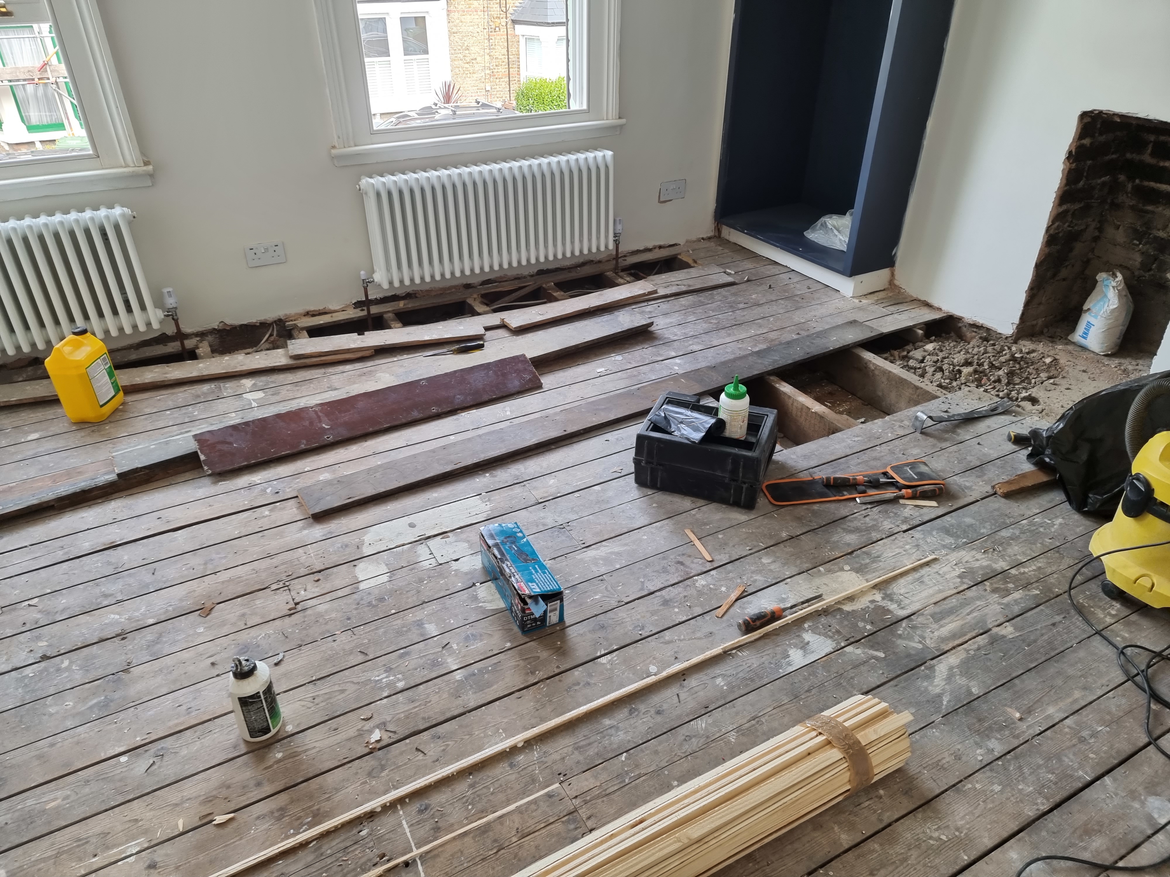 Floorboards floor after sanding work in SE4