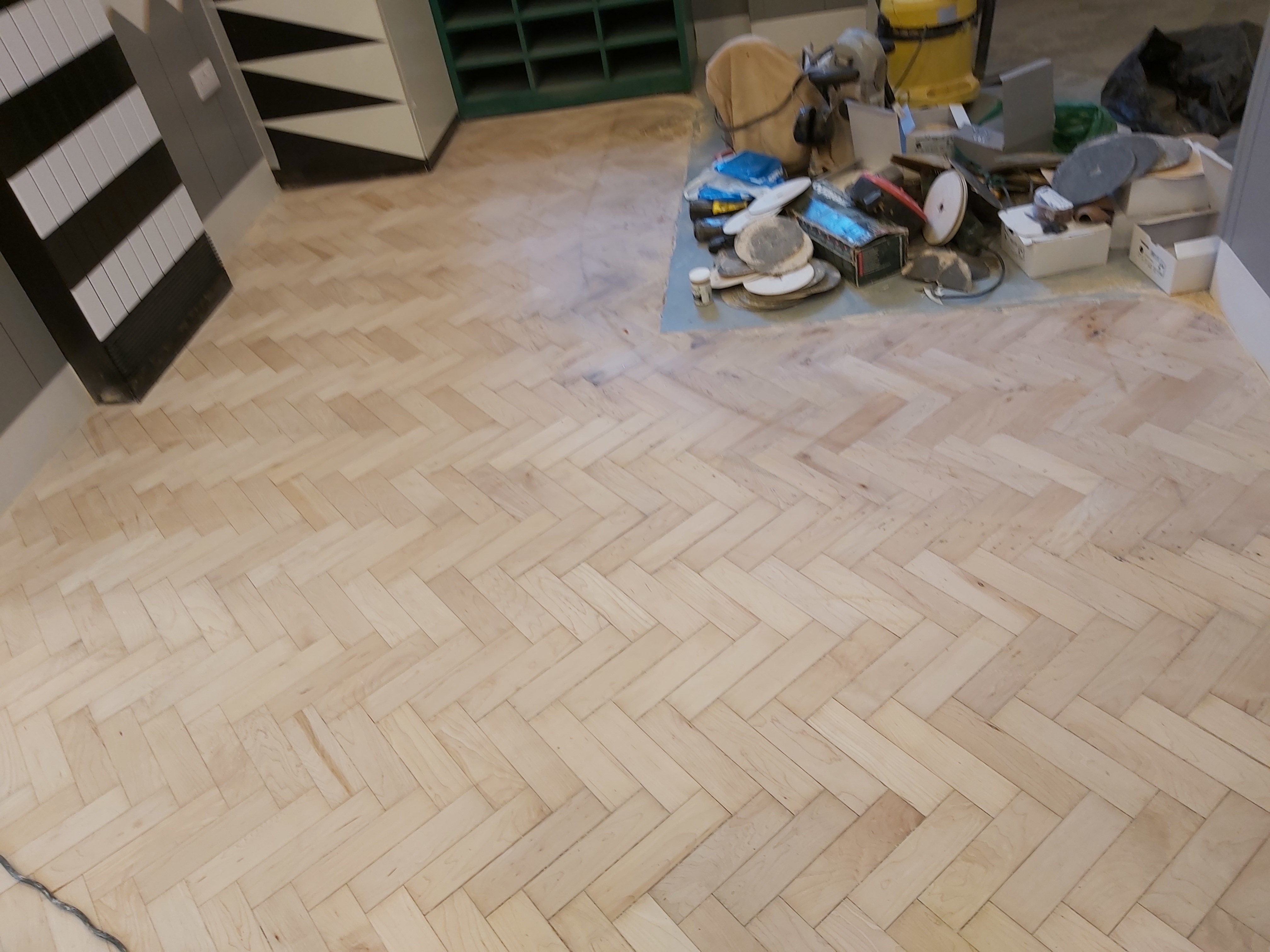 Parquet floor after sanding work in SW10