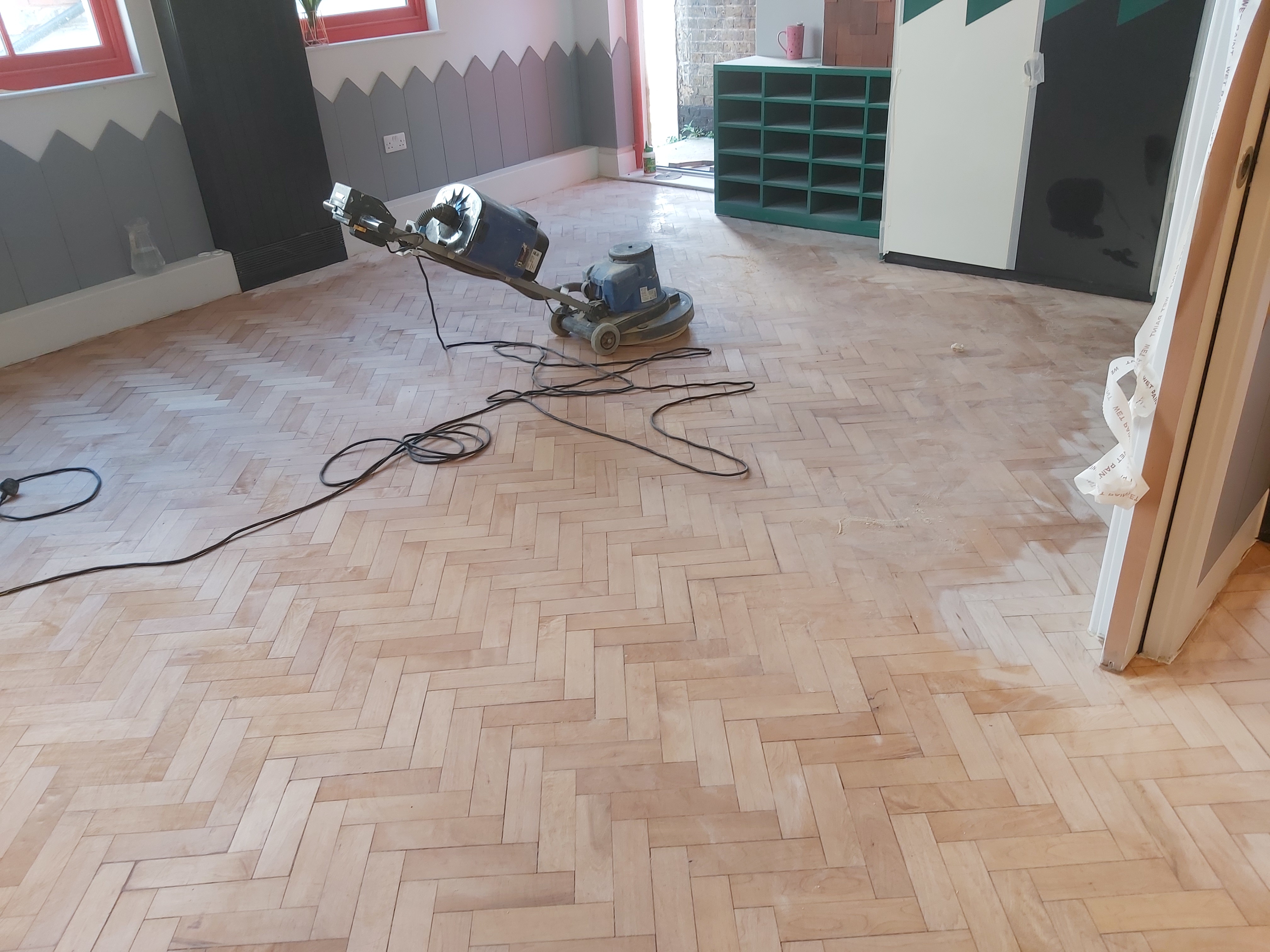 Parquet floor after sanding work in SW10