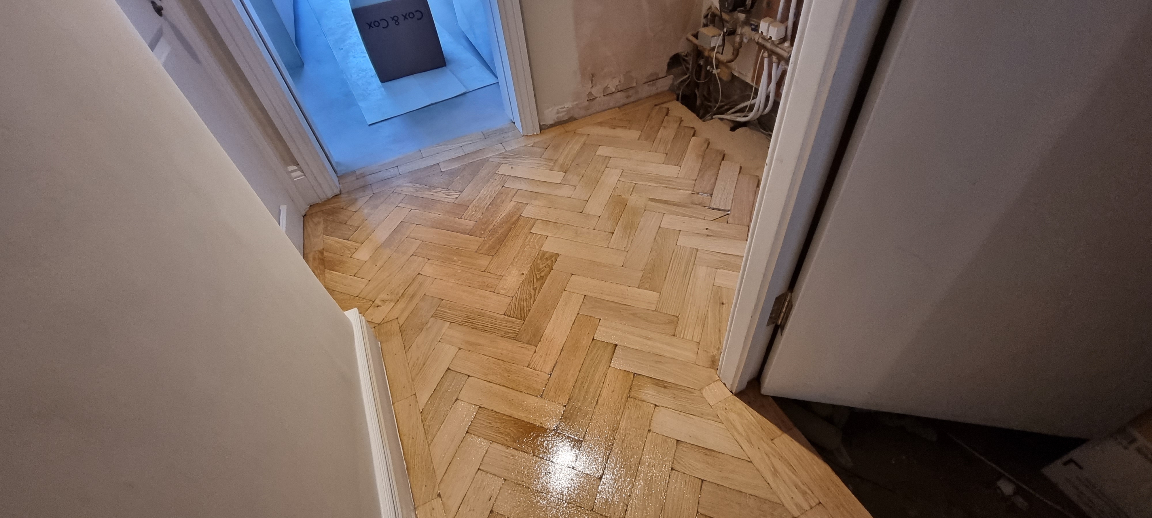Parquet floor after sanding work in SW12