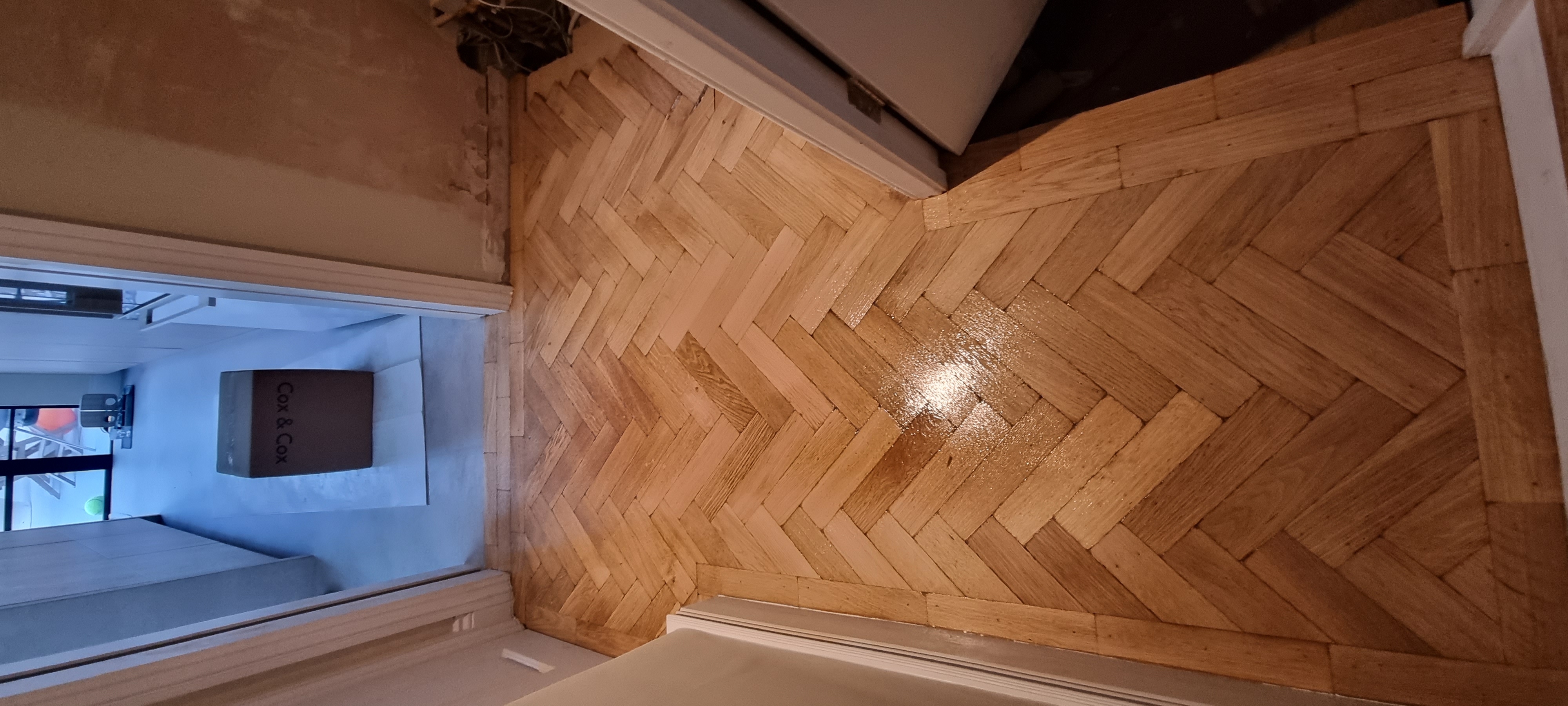 Parquet floor after sanding work in SW12