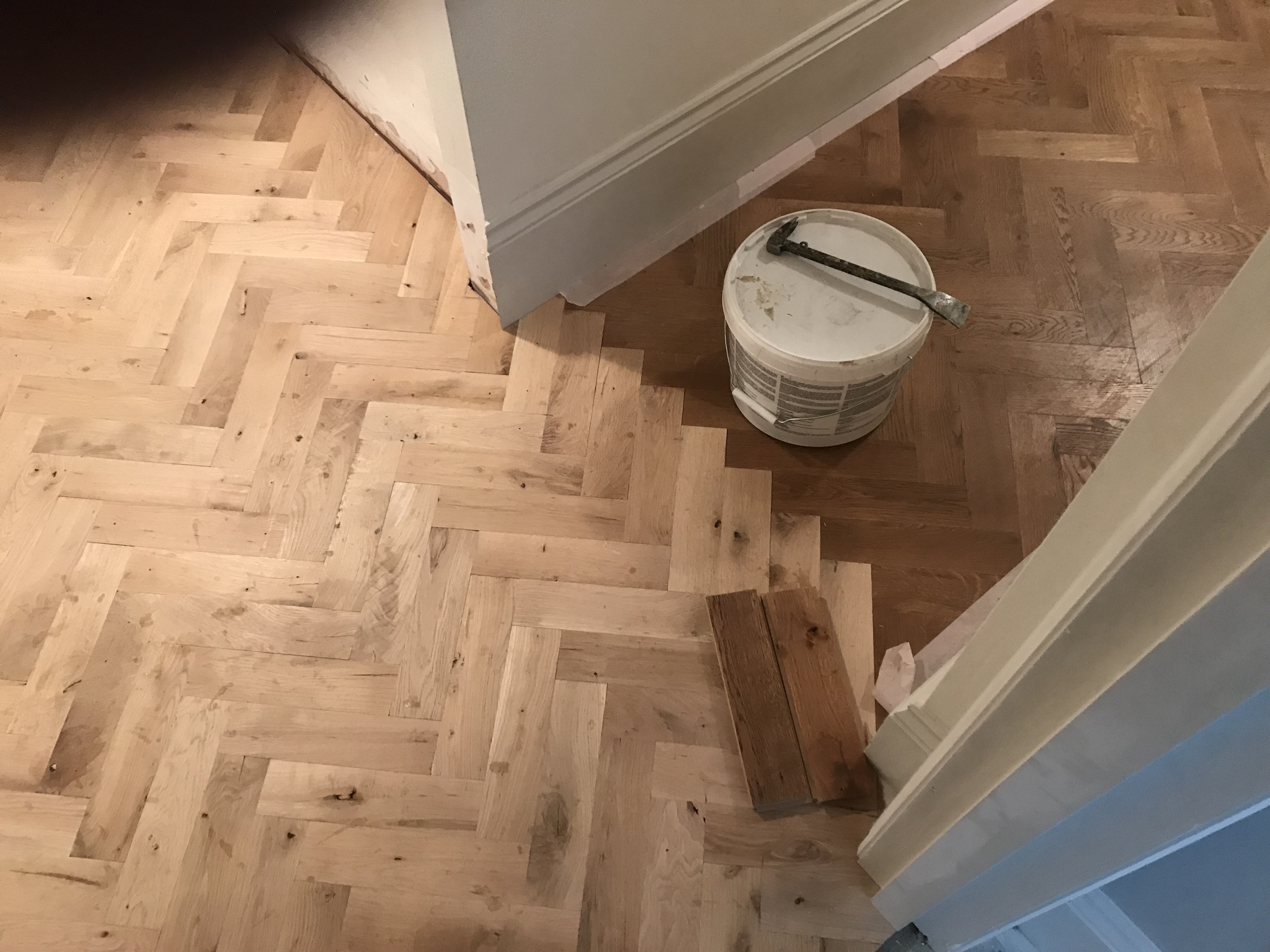 Parquet floor after sanding work in SW12