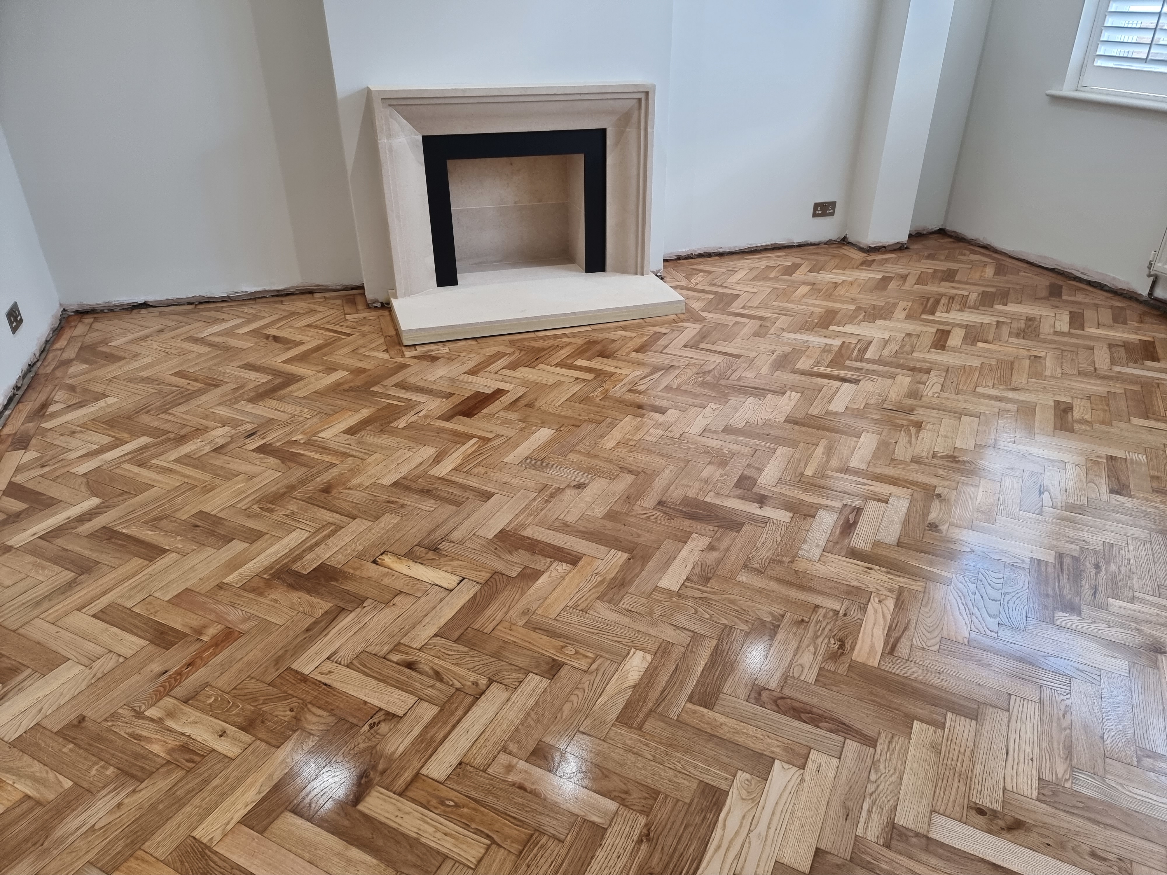 Parquet floor after sanding work in SW17