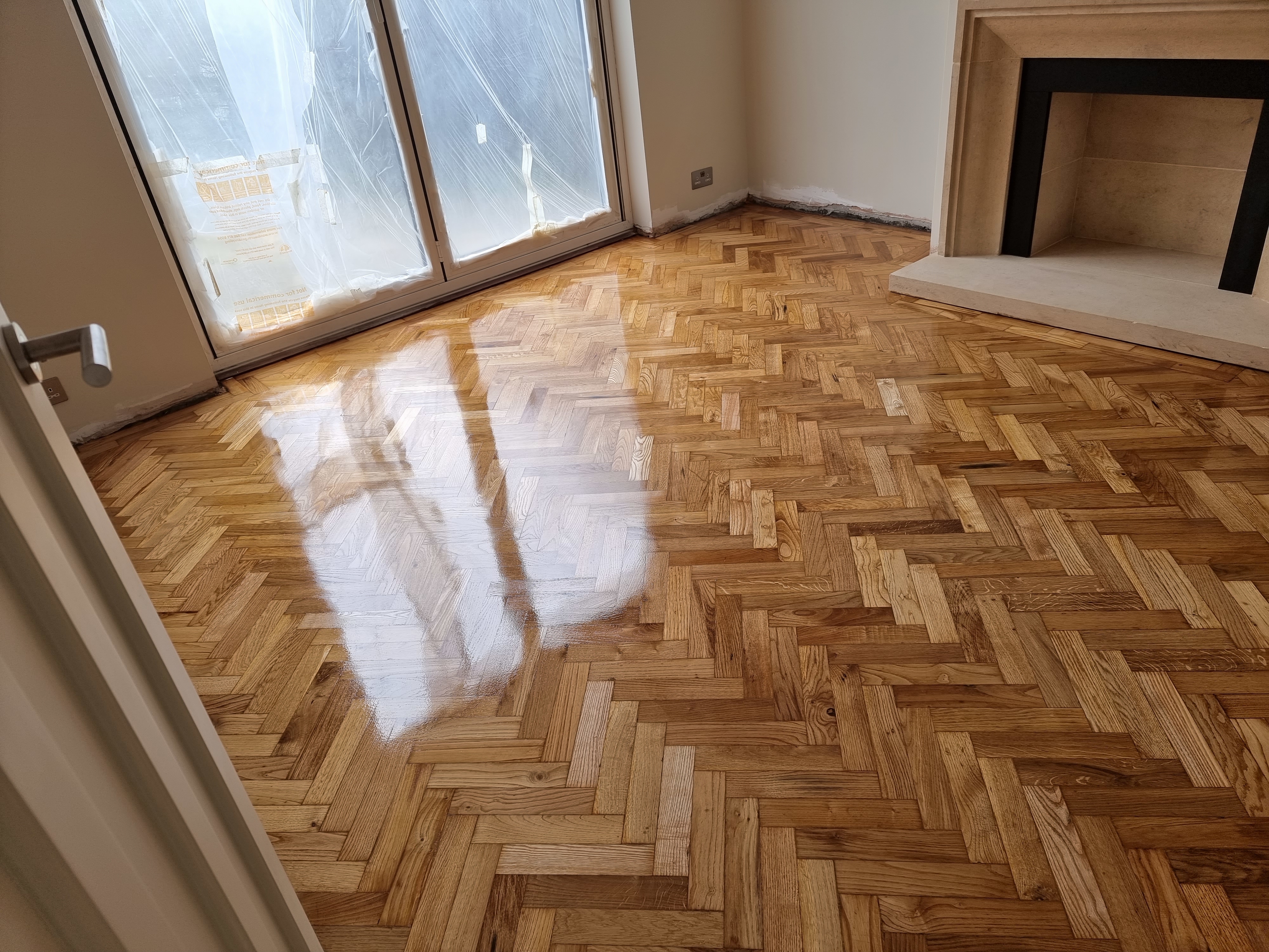 Parquet floor after sanding work in SW17