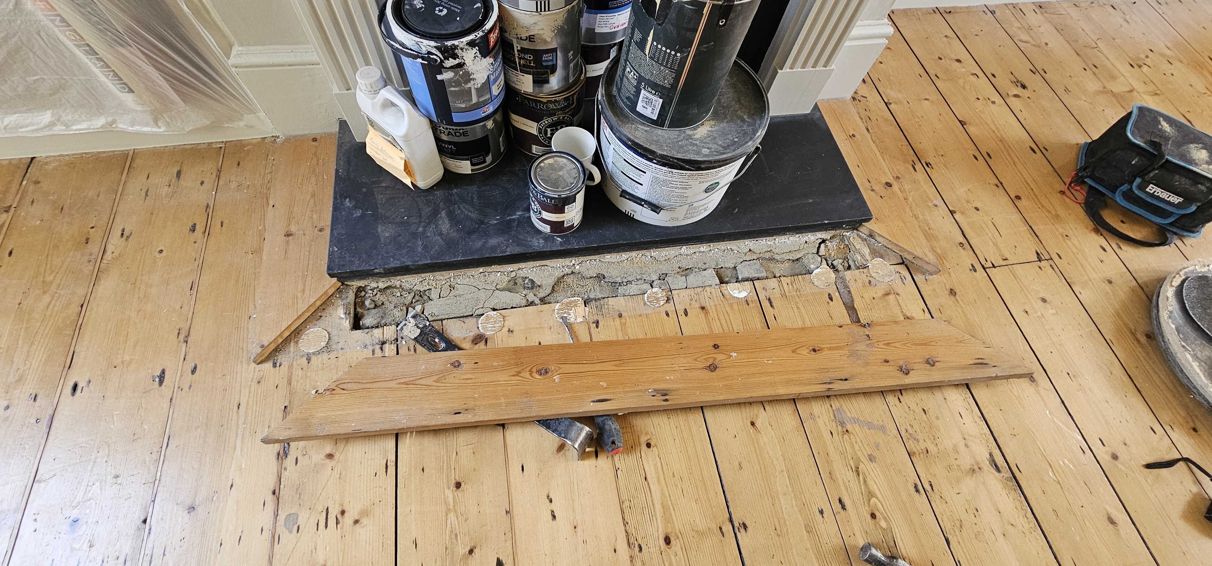 Floorboards floor after sanding work in SW18