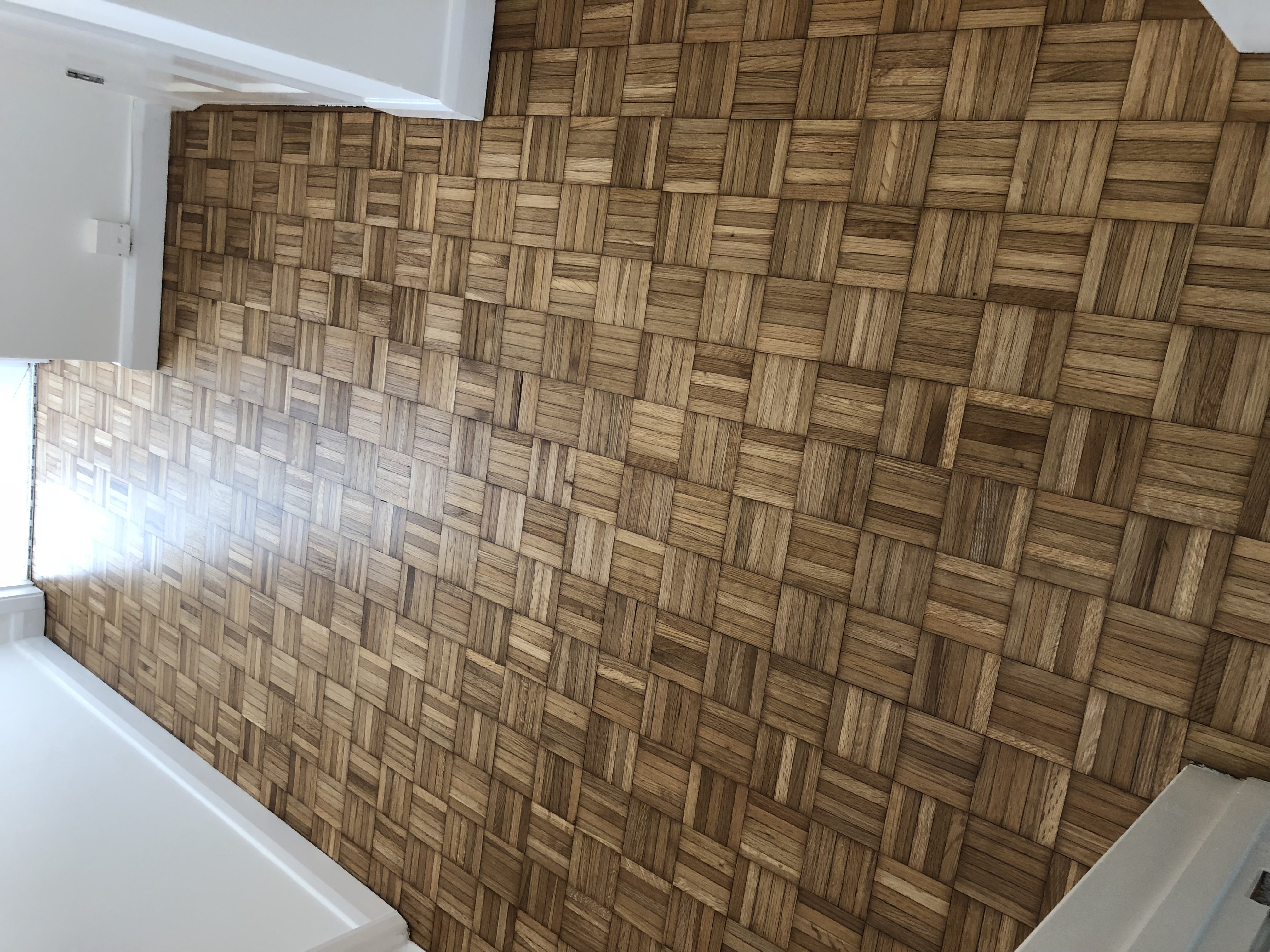 Parquet floor after sanding work in Richmond, TW12
