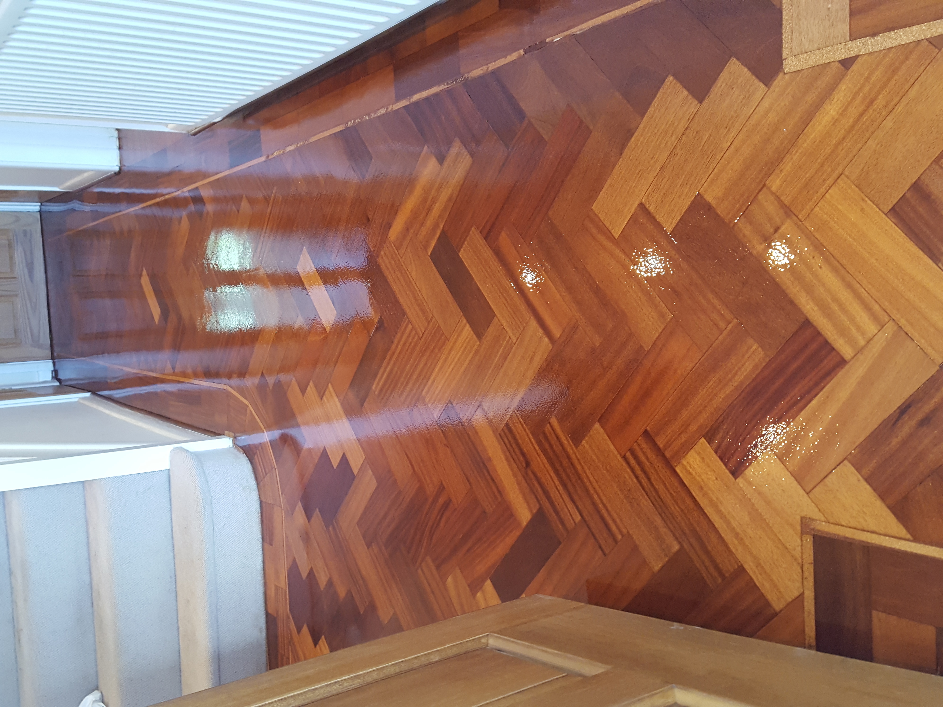 Parquet floor after sanding work in UB9