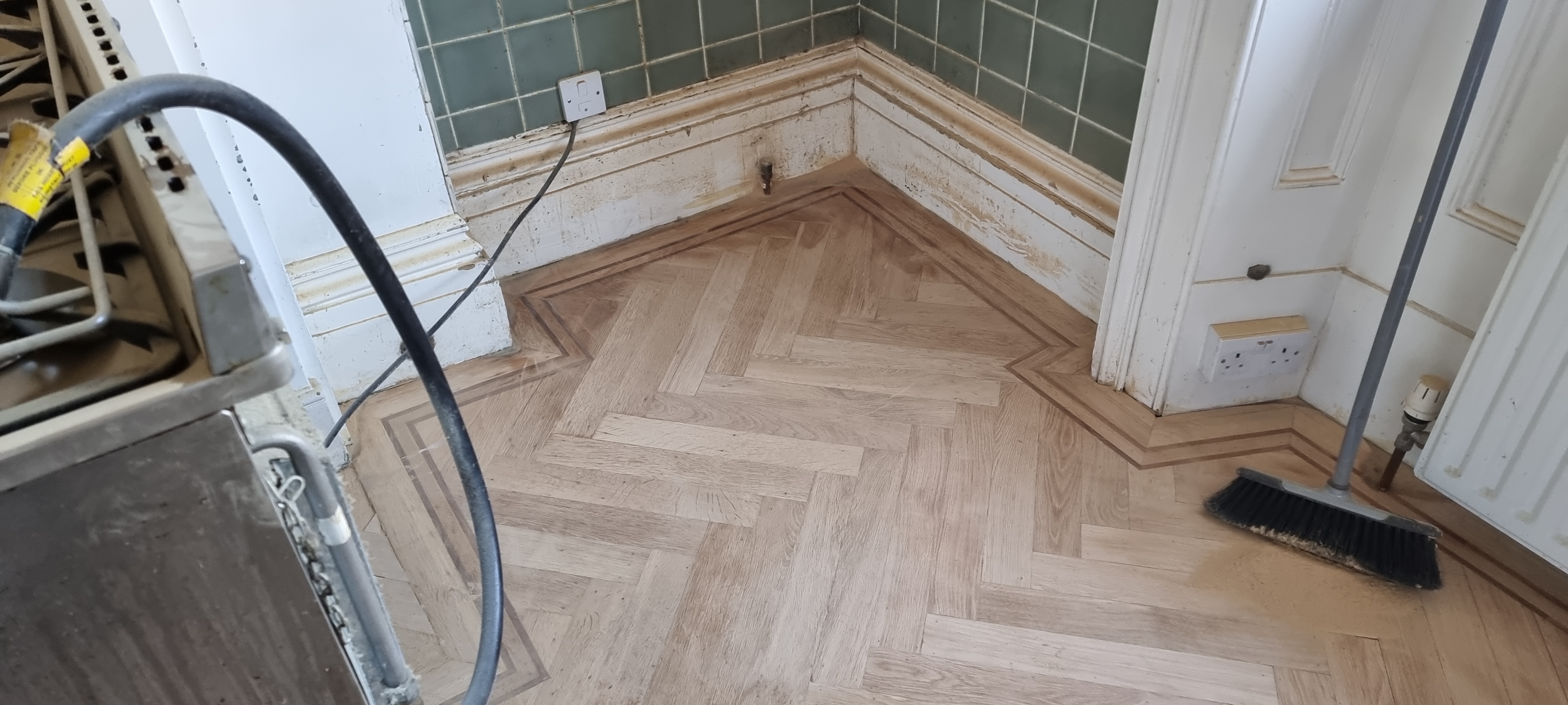 Herringbone Parquet floor after sanding work in W11