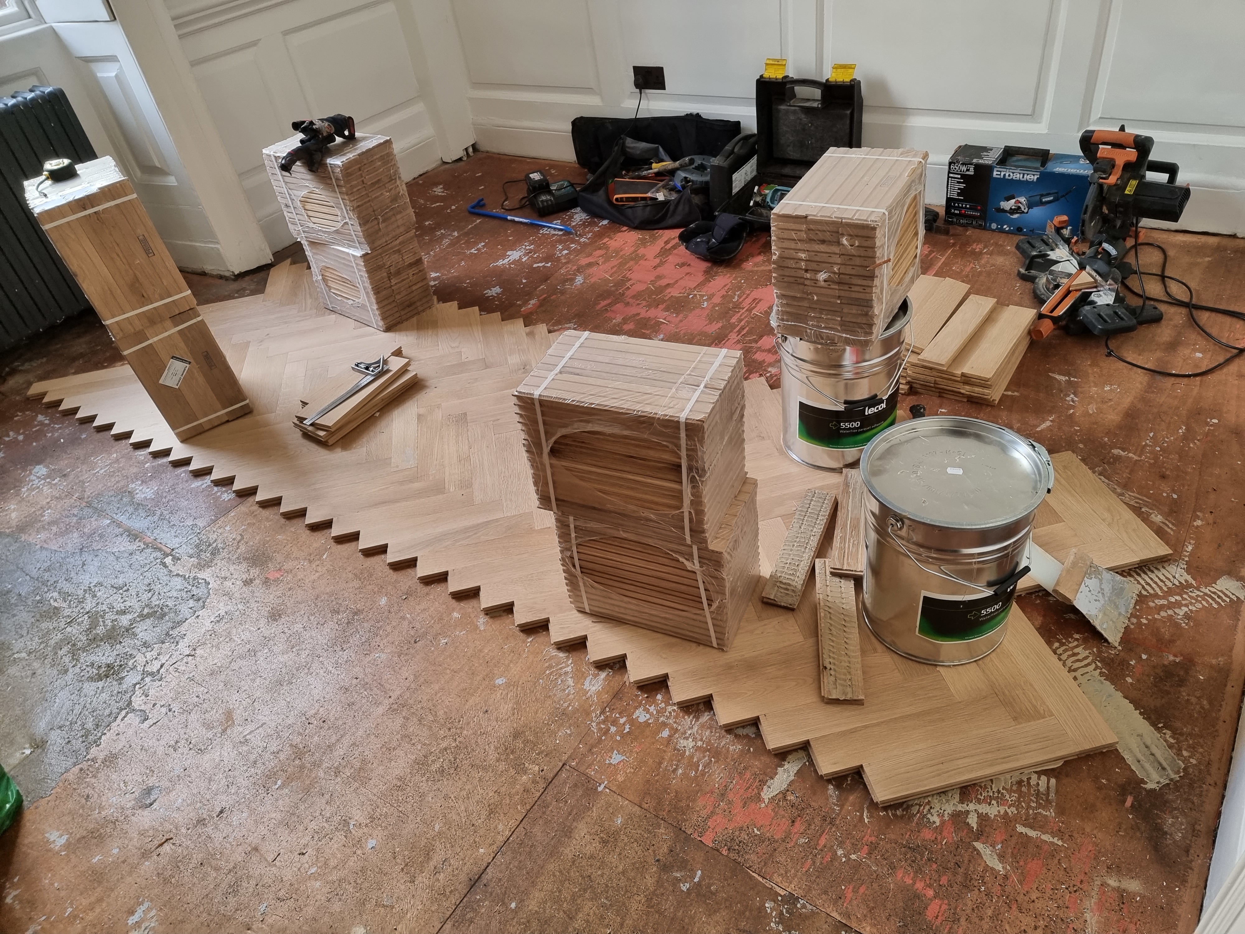Parquet floor after sanding work in W1S