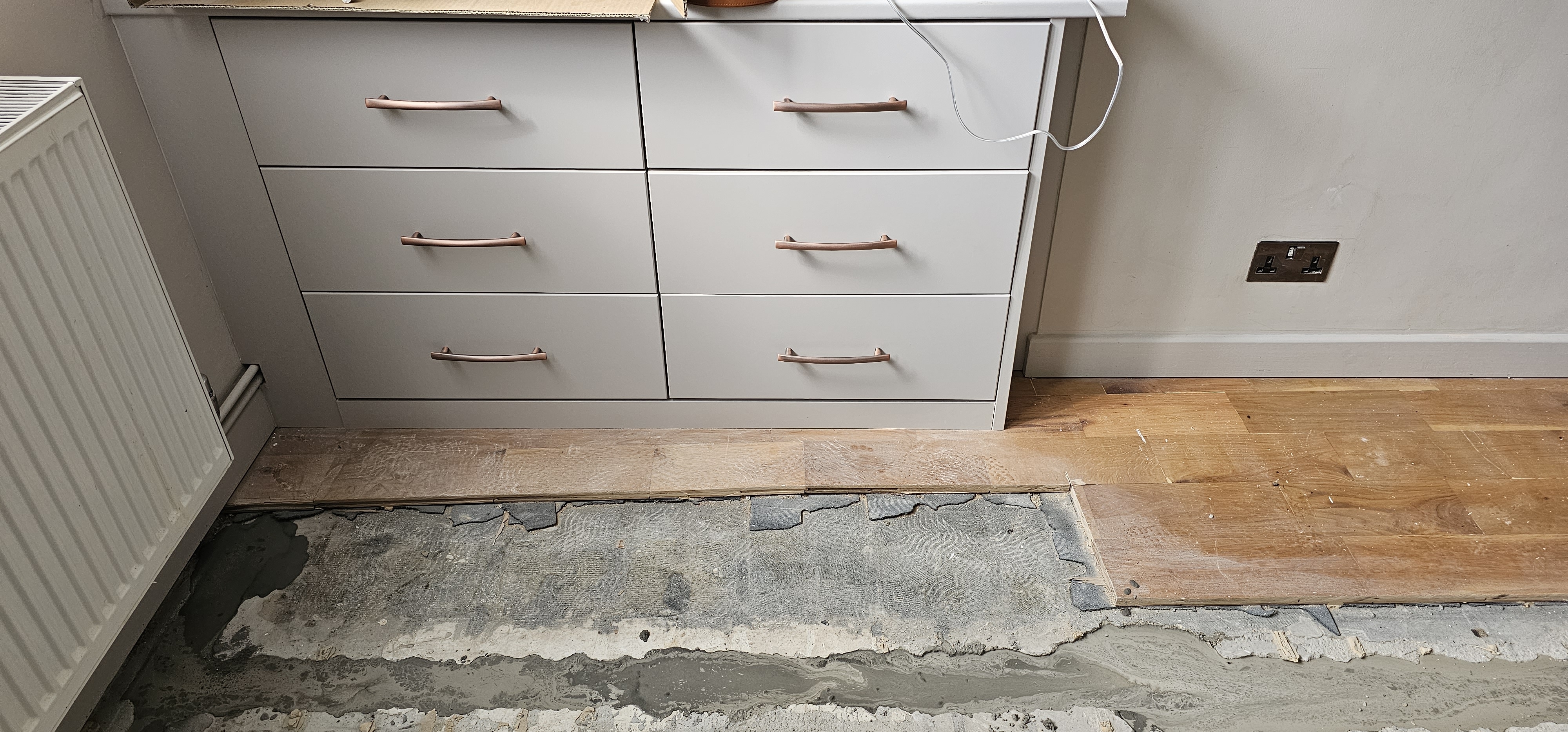 Engineered Wood floor after fitting work in W4