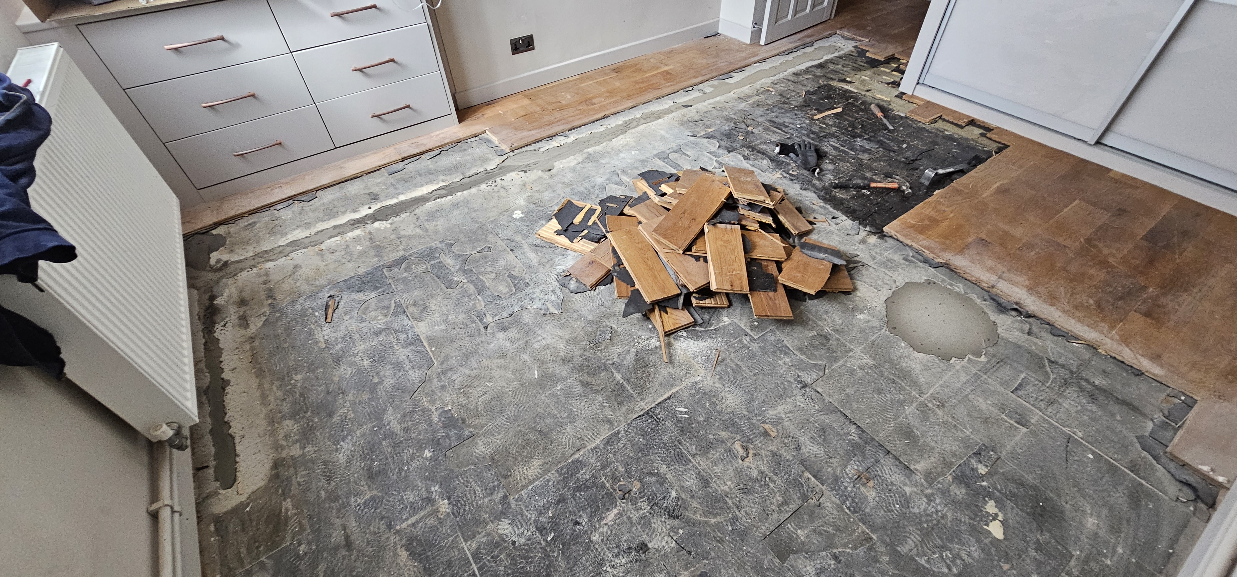 Engineered Wood floor after fitting work in W4