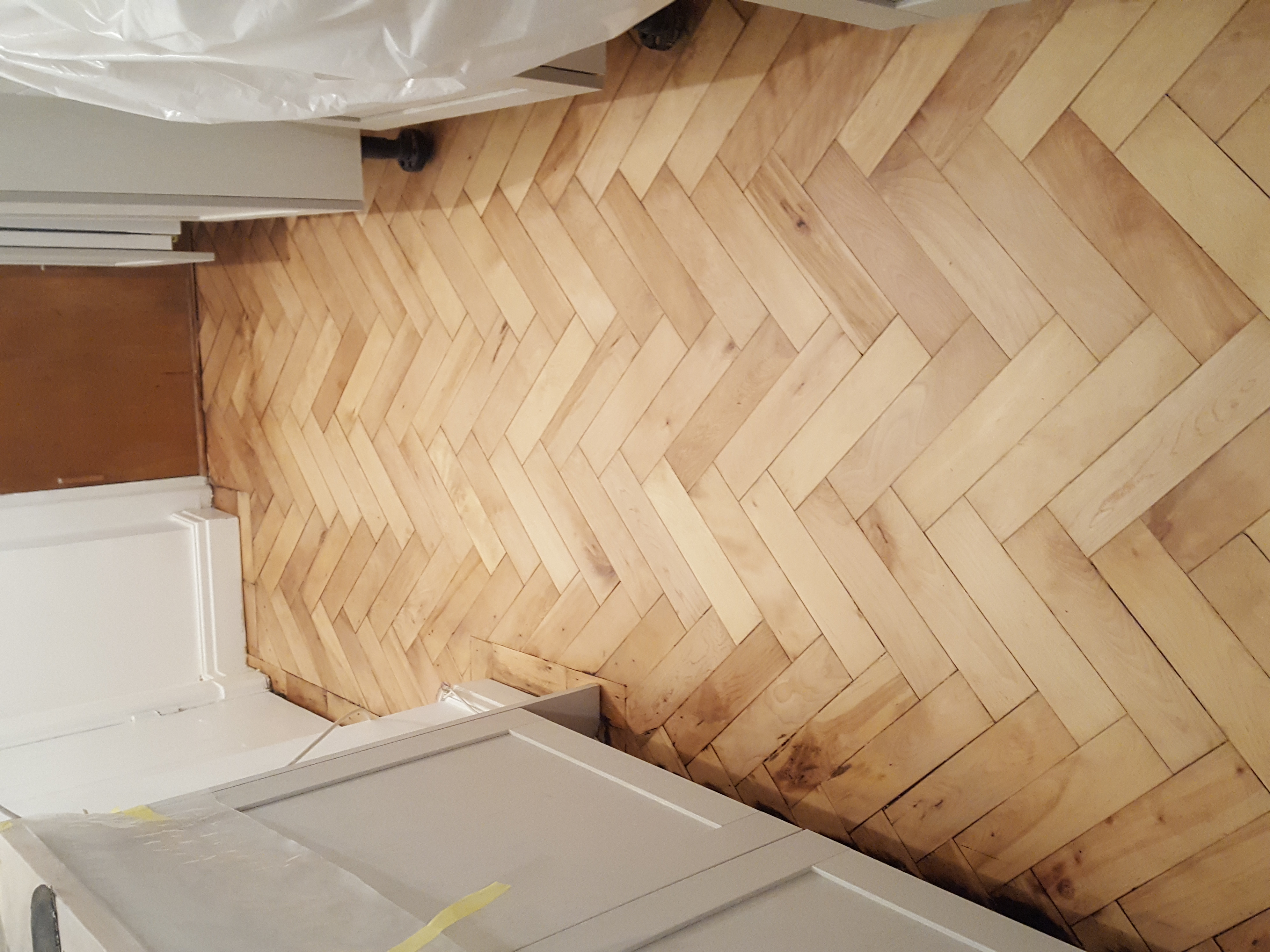 Parquet floor after sanding work in W6