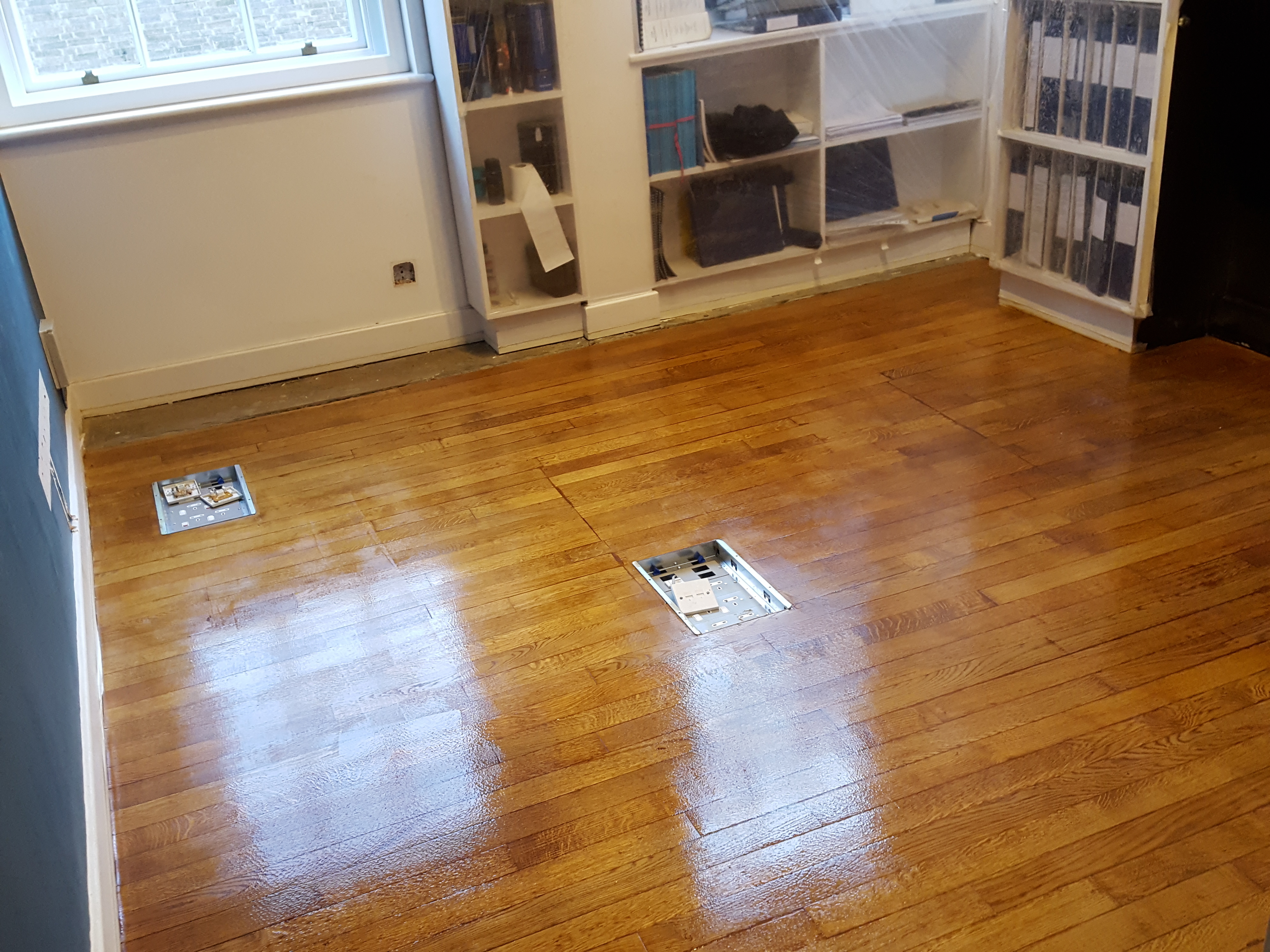 Hardwood floor after sanding work in WC1R
