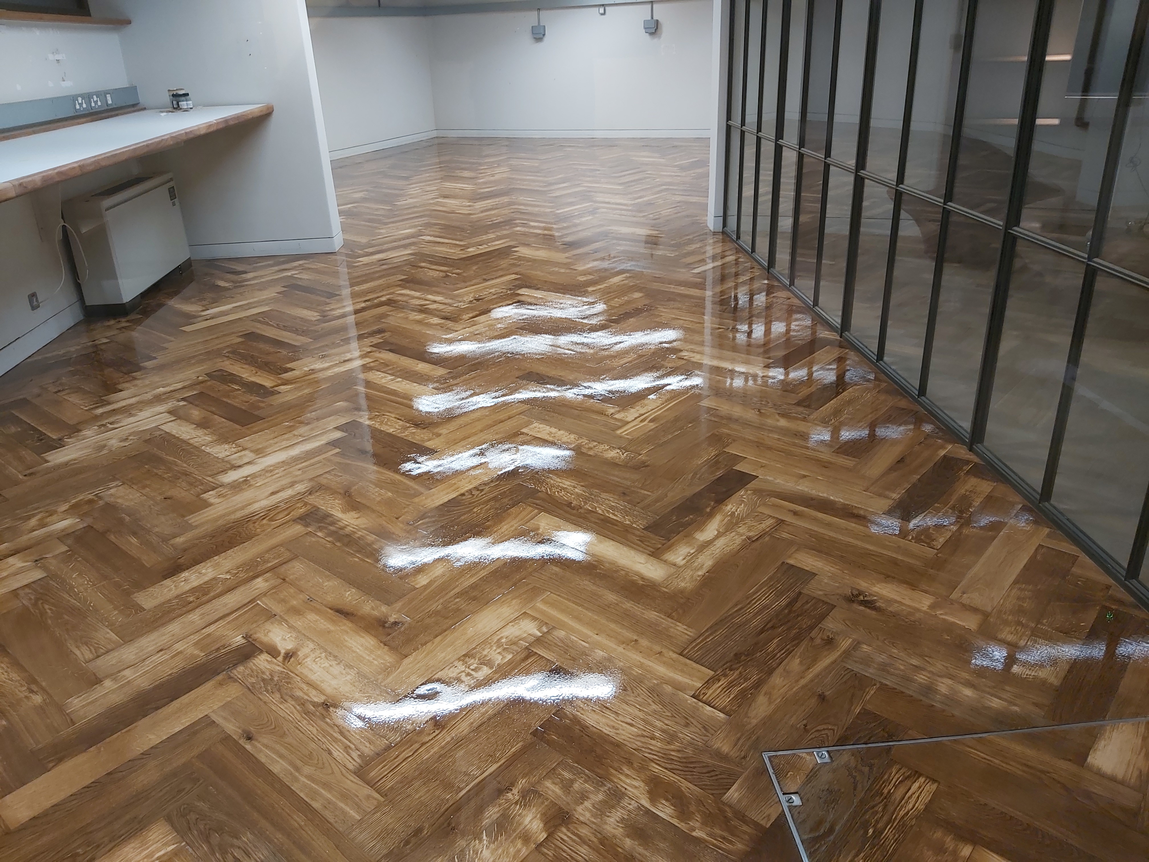 Parquet floor after sanding work in WC1X