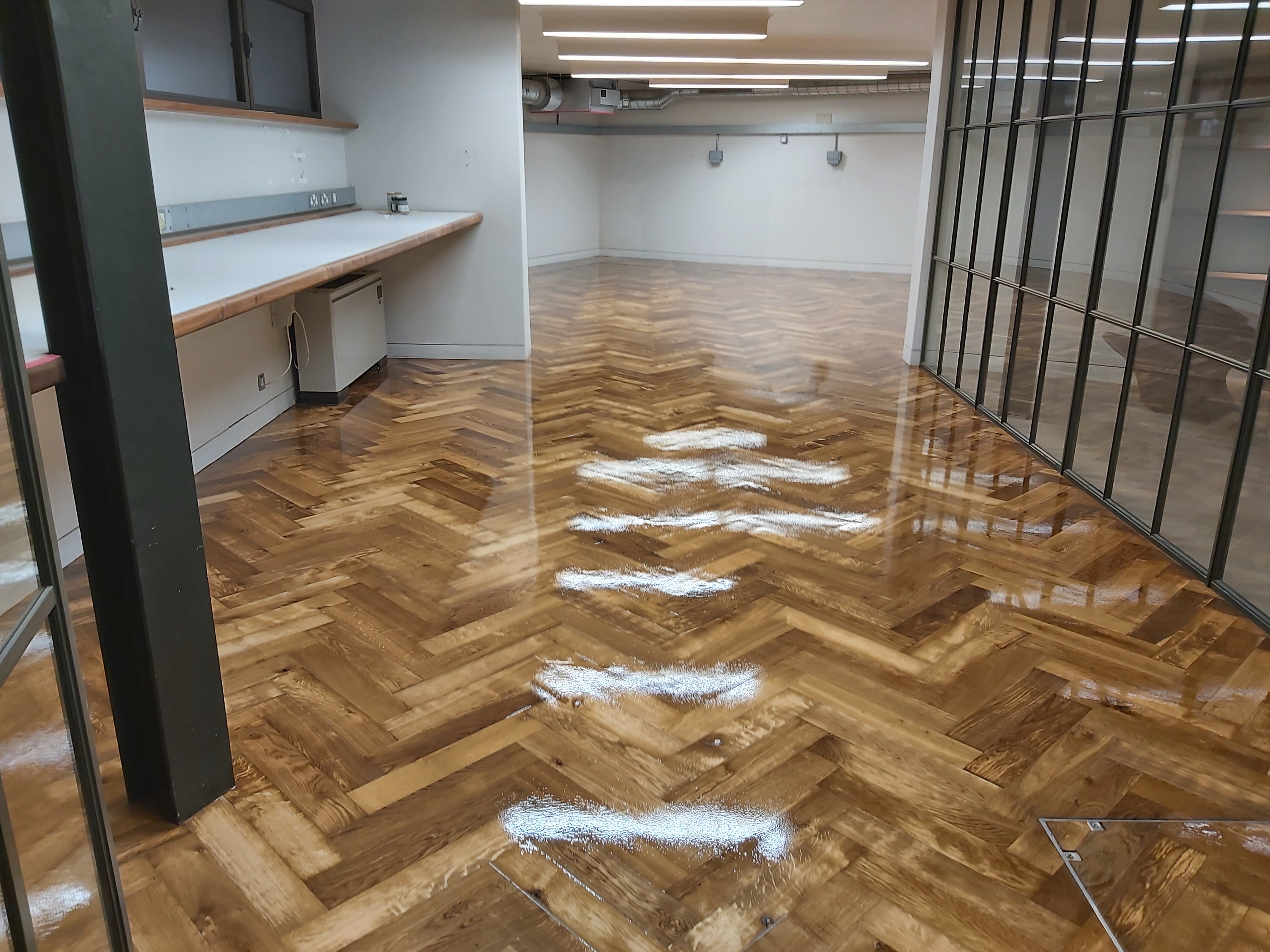 Parquet floor after sanding work in WC1X